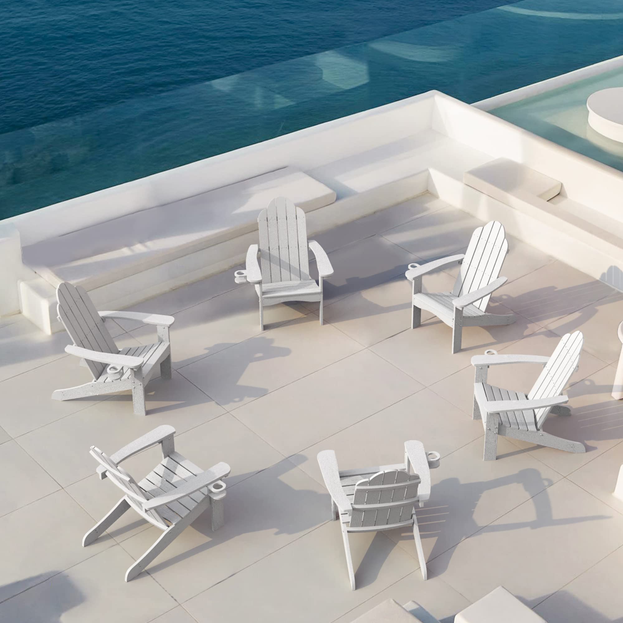 LUE BONA White Poly Adirondack Chairs Set of 2 - 300LBS Capacity Weather-Resistant Outdoor Patio Chairs with Cup Holders for Backyard, Fire Pit, Deck, Garden & Balcony - Perfect for Relaxing, Lounging & Entertaining Guests