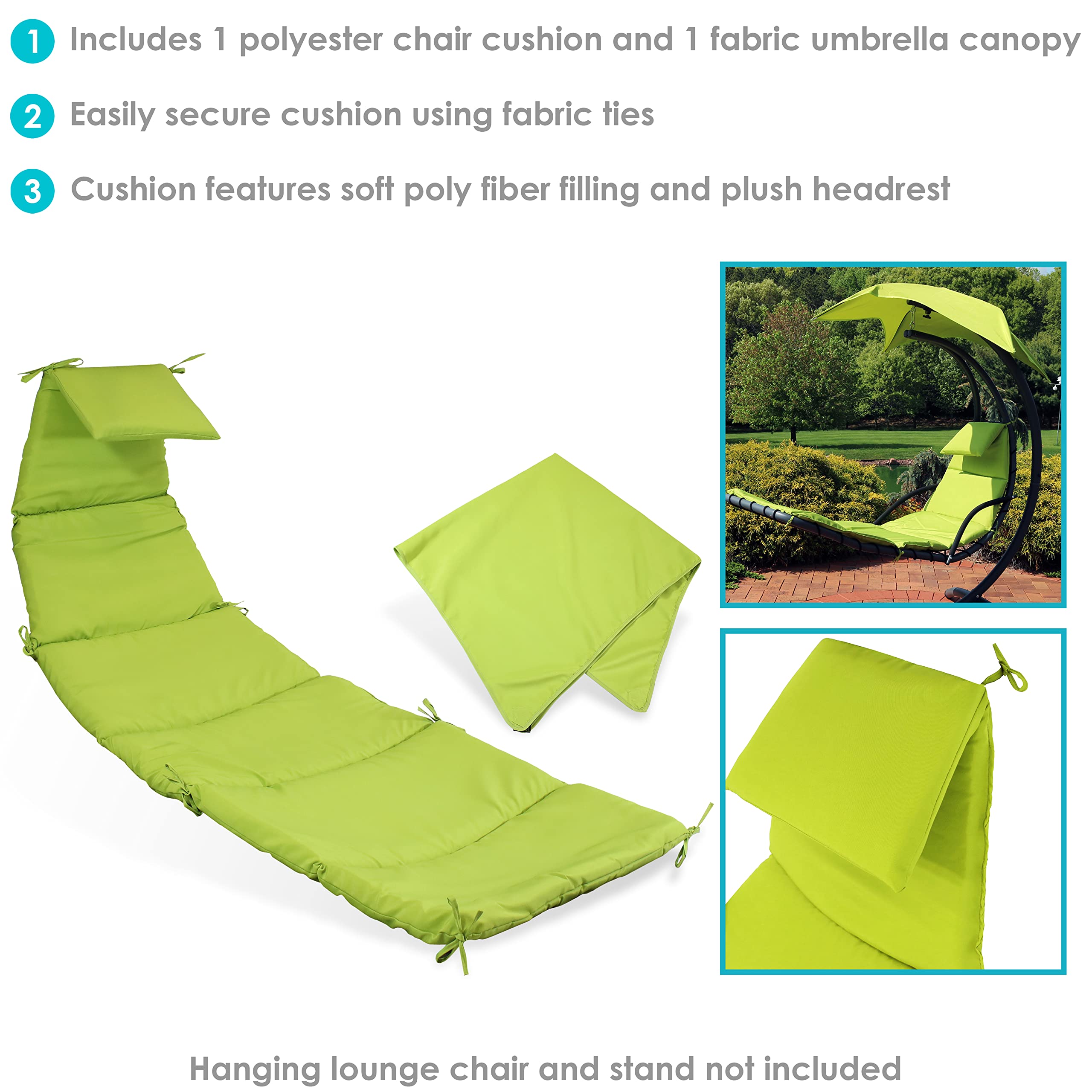 Sunnydaze Outdoor Hanging Lounge Chair Replacement Cushion & Umbrella Fabric - Durable Apple Green Weather-Resistant Cover for Patio, Poolside & Garden Relaxation