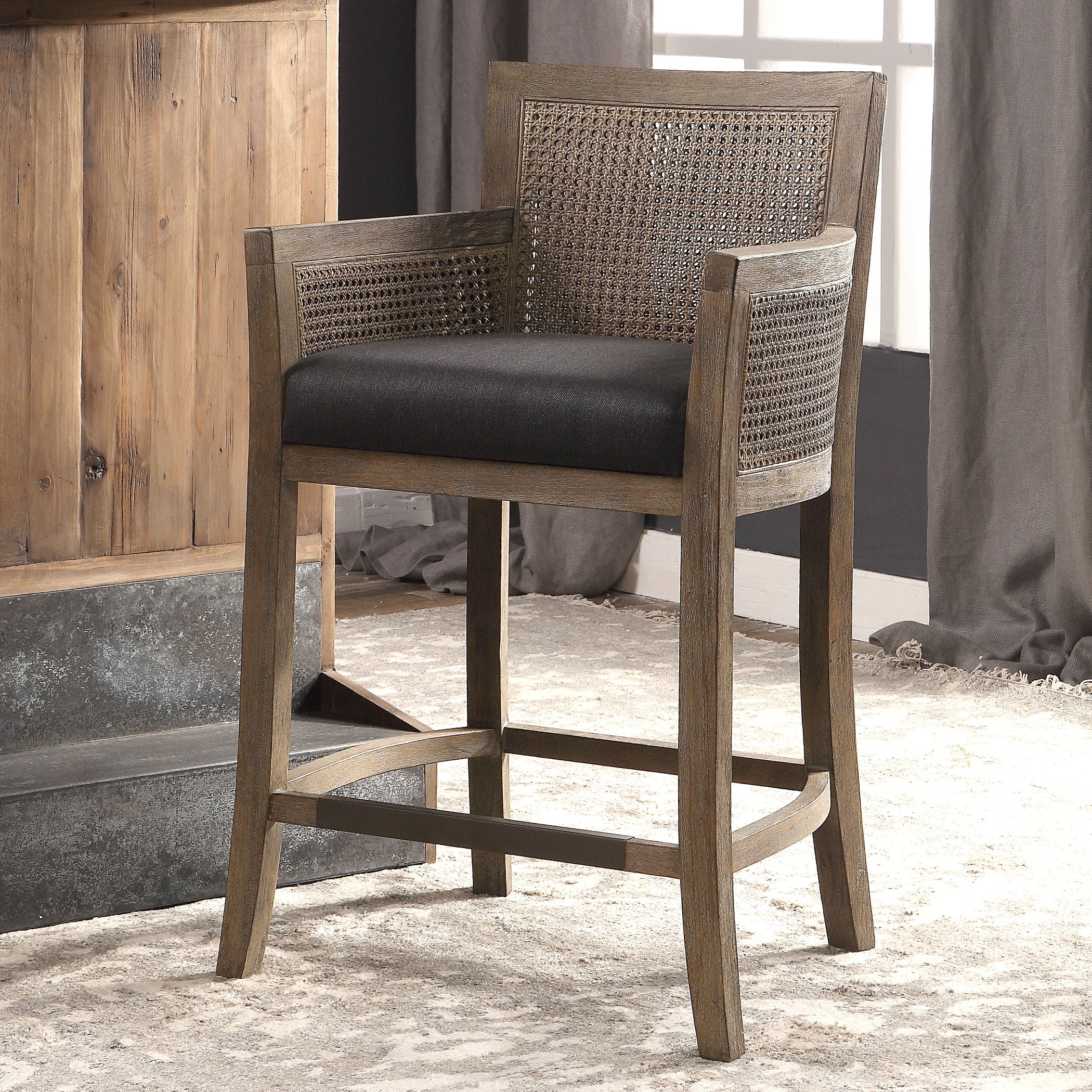 Encore Counter Stool - Light Brown & Black Wooden Bar Stool for Kitchen Island, Breakfast Nook & Home Decor