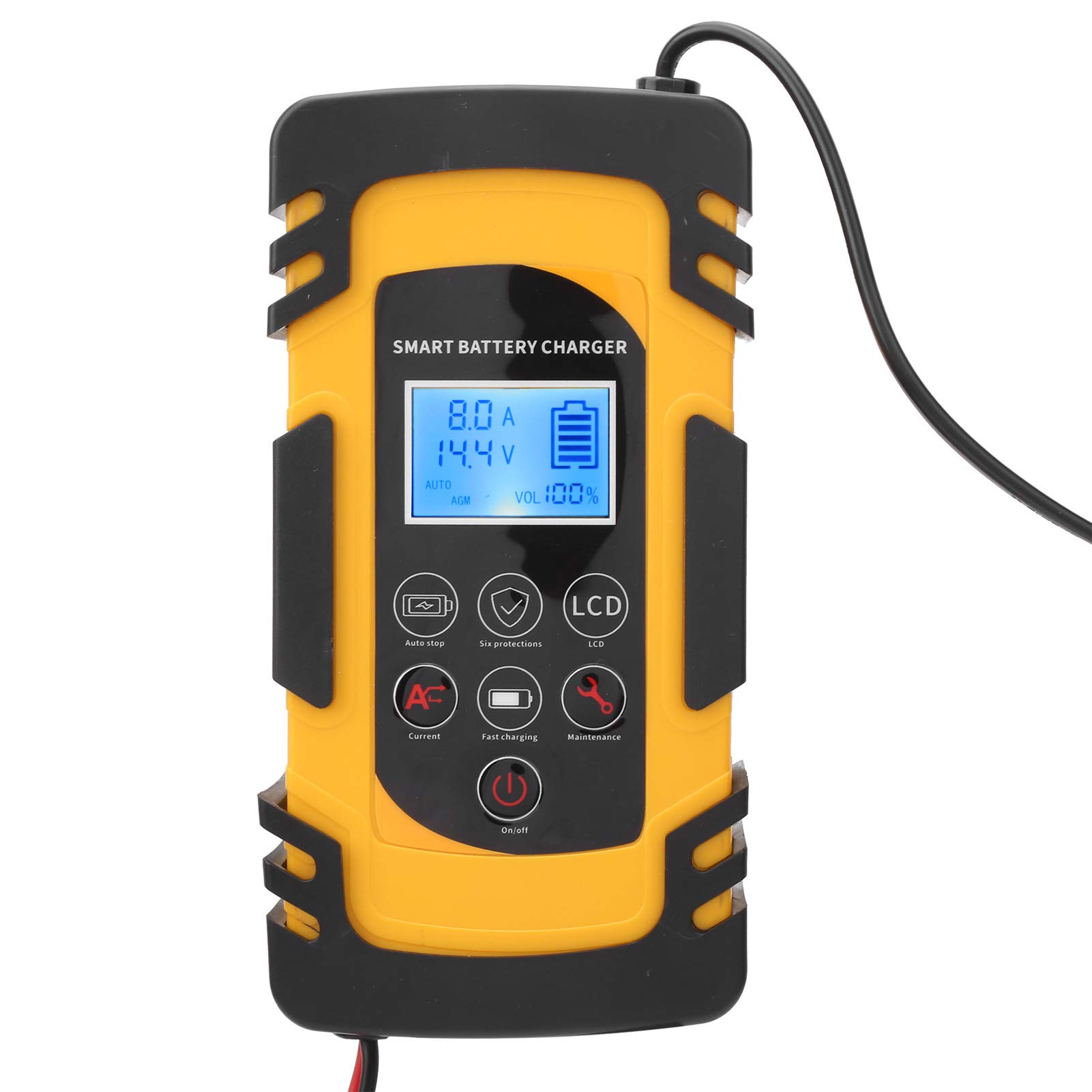 Smart Battery Charger for Motorcycle - DC-80 Yellow (100cm/39.4in) with ABS & Aluminum Case - Compact (170x88x60mm) - Ideal for Garage, Roadside Assistance & DIY Battery Maintenance