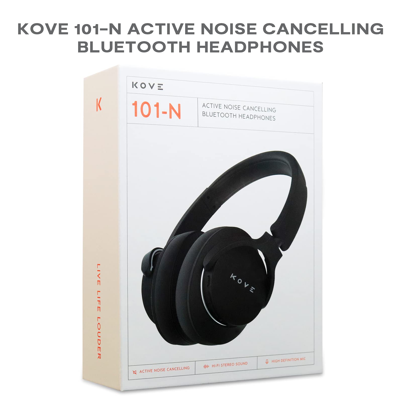 KOVE 101-N Active Noise Cancelling Wireless Bluetooth Headphones - Over-Ear Hi-Res Audio with Deep Bass, 200H Battery Life, Memory Foam Earpads | Built-in Mic for Calls | Perfect for Travel, Home Office & Commuting