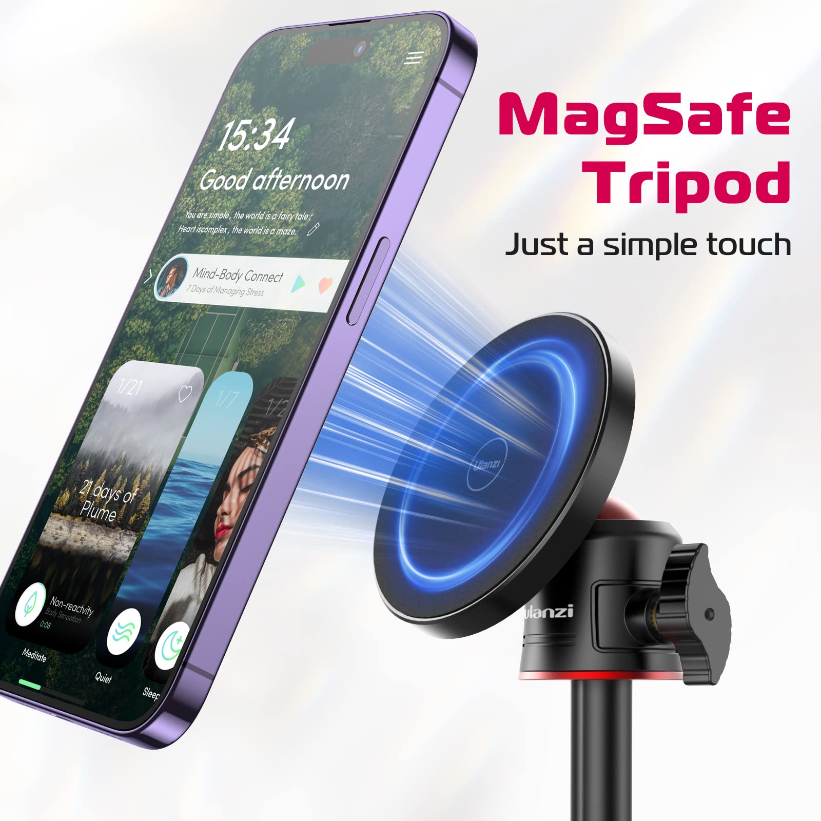 ULANZI Magnetic Phone Tripod Stand with 360° Ball Head - Portable Extendable Selfie Stick & Grip Compatible with iPhone 16/15/14/13/12 & MagSafe Cases | Perfect for Vlogging, Travel, Live Streaming & Hands-Free Video Calls