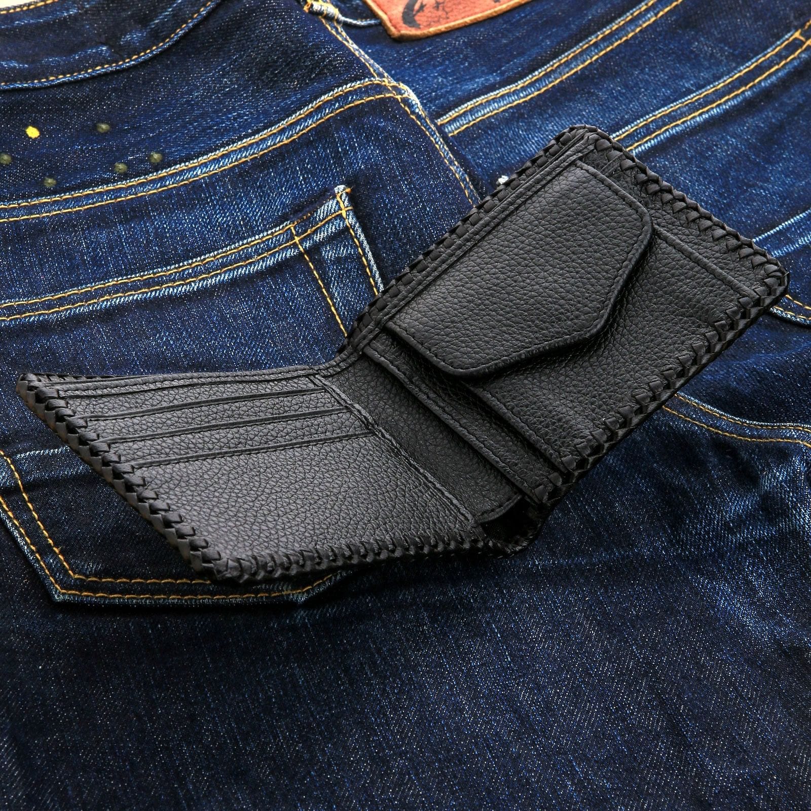 Gothic Style Genuine Leather Biker Wallet for Men - Handcrafted Inlaid Design - Perfect for Motorcycle Riders & Everyday Use