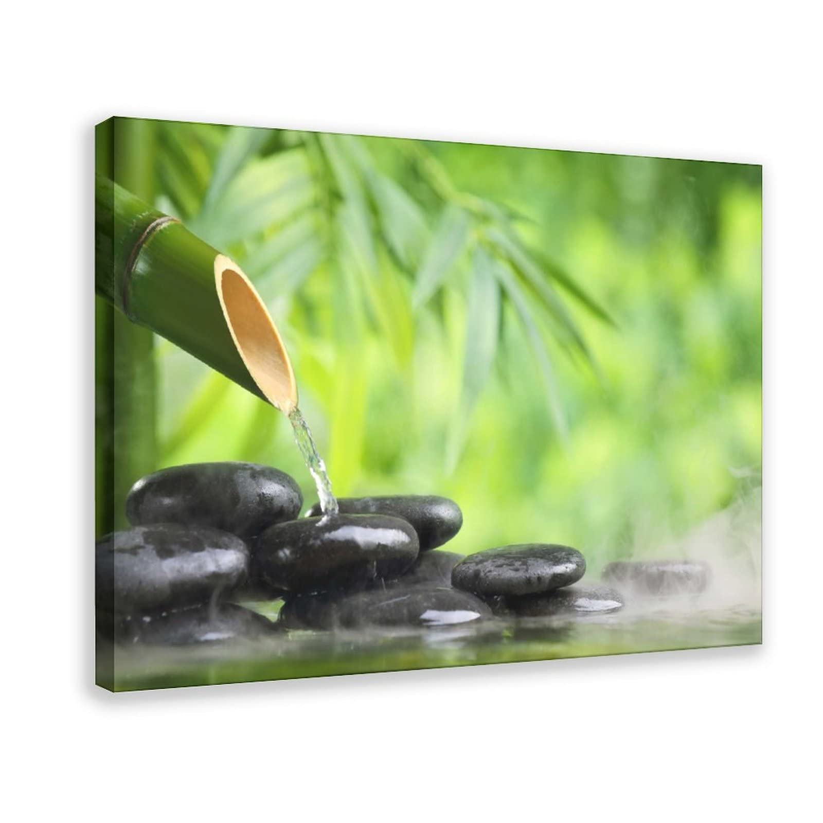 Green Spa Bamboo Fountain & Zen Stone Water Wall Art Canvas Poster - 24x36 Inch (60x90cm) - Modern Home Decor for Living Room, Bedroom, Office - Relaxing Zen Aesthetic Print for Spa, Yoga Studio & Meditation Space
