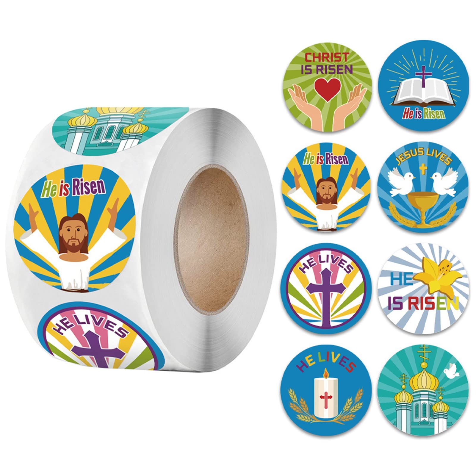 Pavxnon 500pcs Easter Stickers for Kids - Christian Holiday Roll Stickers, Round Decorative Stickers for Easter Egg Decorating, Party Favors & Scrapbooking - Fun Classroom & Sunday School Activities