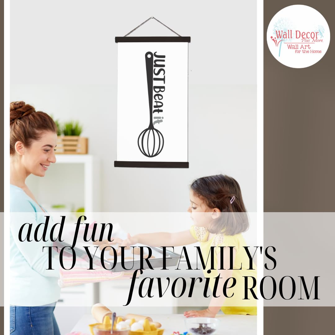 Just Beat It Whisk Hanging Canvas Art - Ready to Hang Kitchen Wall Decor Scroll Prints - 15x26-Inch Kitchen Signs & Wall Art for Home, Office, and Restaurant Décor