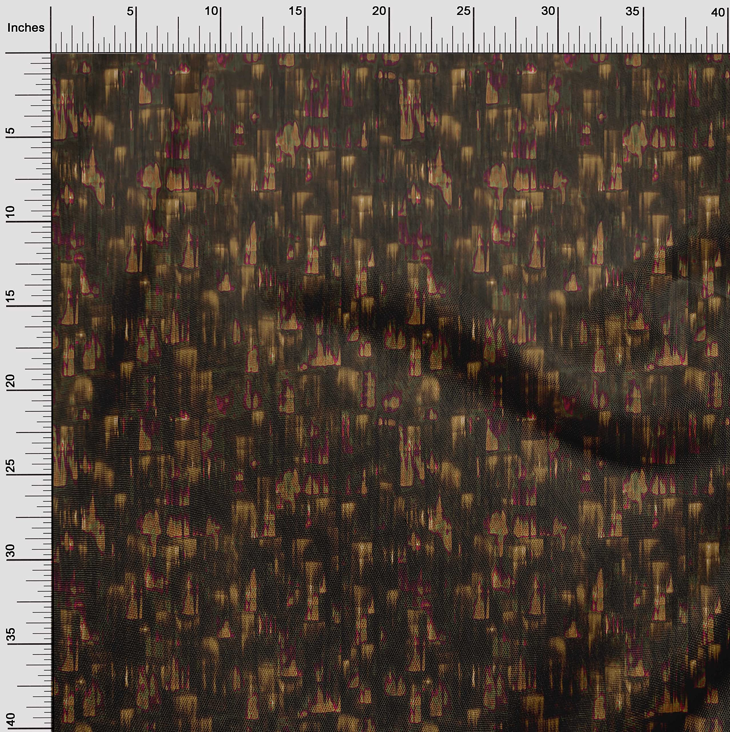 Premium Brown Abstract Printed Polyester Spandex Fabric - 56
