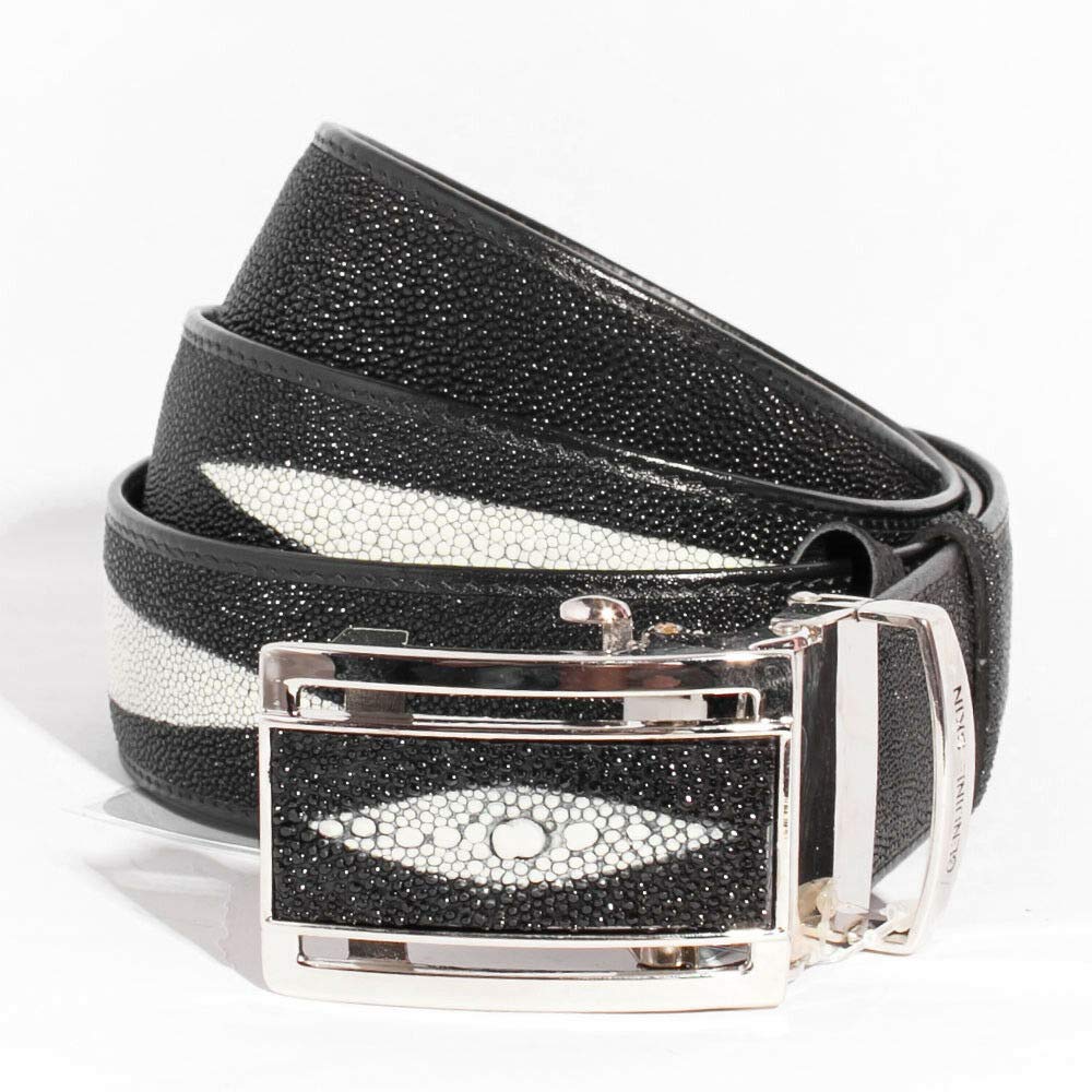Genuine Stingray Leather Belt for Men - Black Size 42 - Premium Handmade Skin Belt - Durable & Stylish - Perfect for Formal Wear, Business Attire & Special Occasions