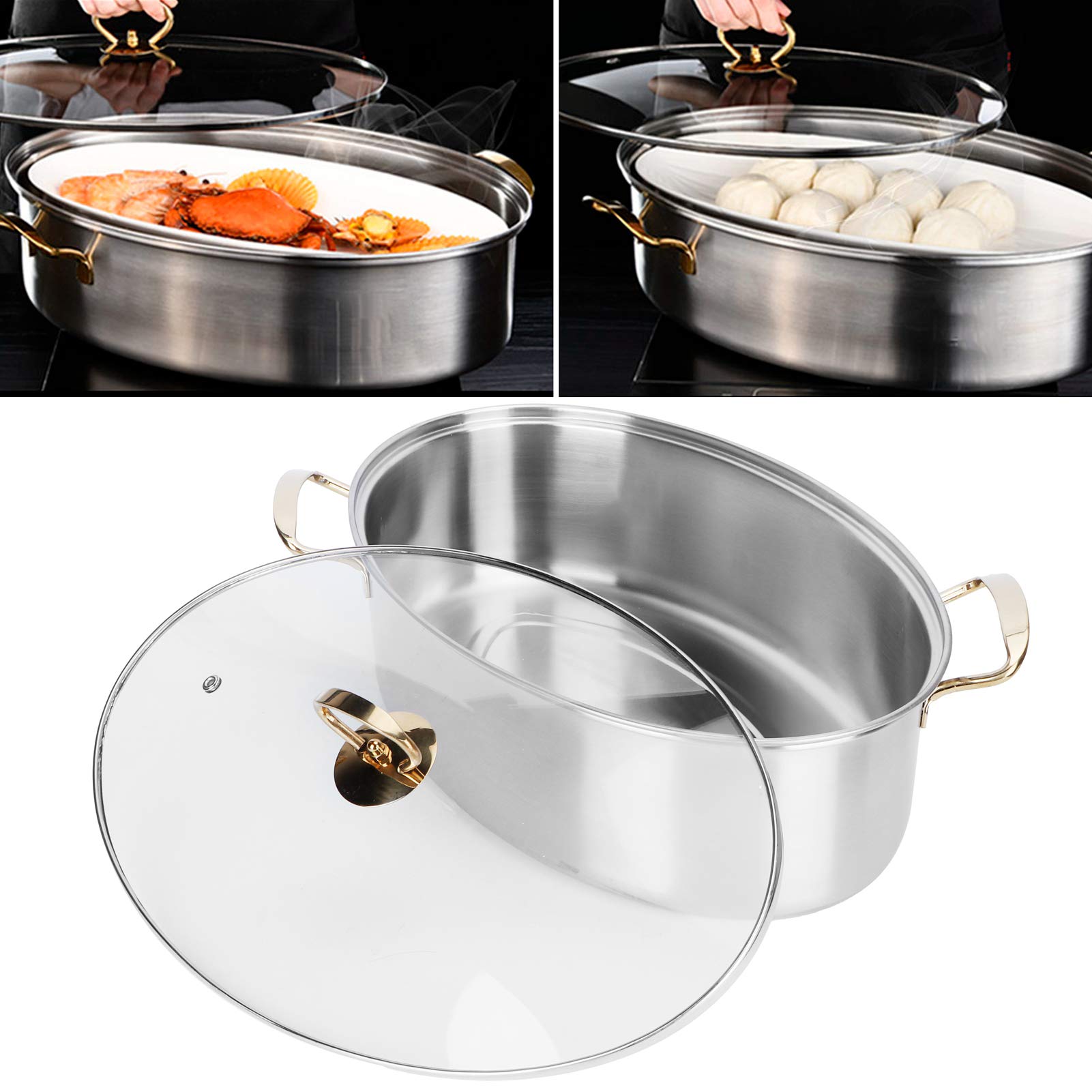 Premium Stainless Steel Oval Fish Steamer with Rack - Multi-Purpose Kitchen Cookware for Steaming, Boiling & Roasting | Includes Lid & Steam Pot | Perfect for Vegetables, Soup, Turkey & Seafood | Ideal for Home Chefs & Small Kitchens