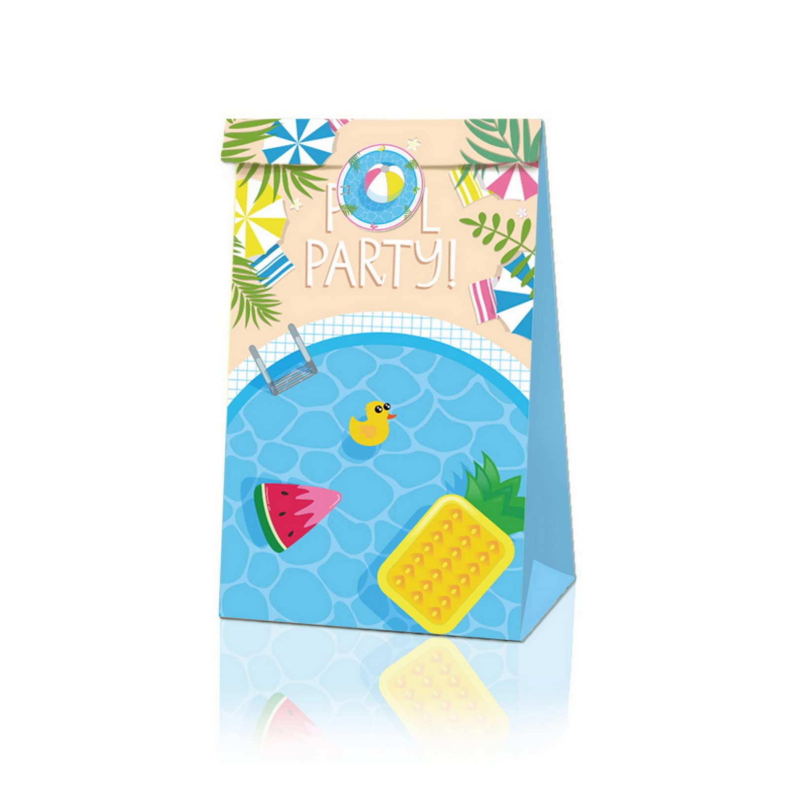 COSFAN 12 Pack Summer Pool Beach Paper Gift Bags - Tropical Hawaiian Luau Party Decorations, Swimming Pool Theme Treat Bags for Candy & Favors with Stickers | Perfect for Pool Parties, Beach Events & Summer Celebrations