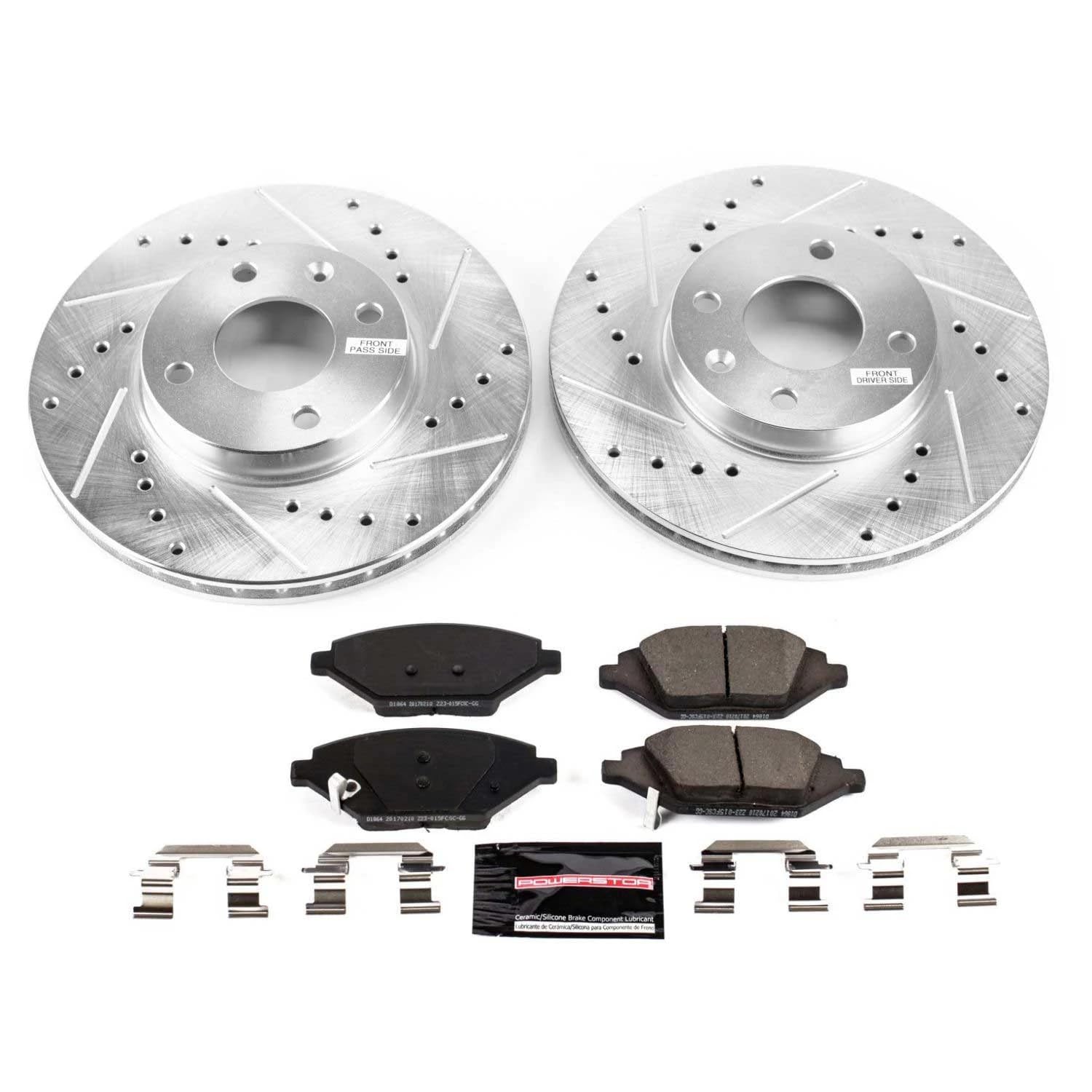 Power Stop K7844 Z23 Carbon Fiber Brake Pads & Drilled Slotted Rotors Kit for 2016-2022 Chevrolet Spark | High-Performance Braking for City Driving & Daily Commutes