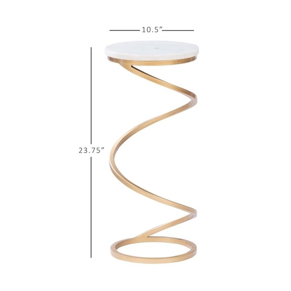 Modern Round Metal & Marble Side Table with Spiral Base - Gold/White Finish - Perfect for Living Room, Patio, or Office Decor