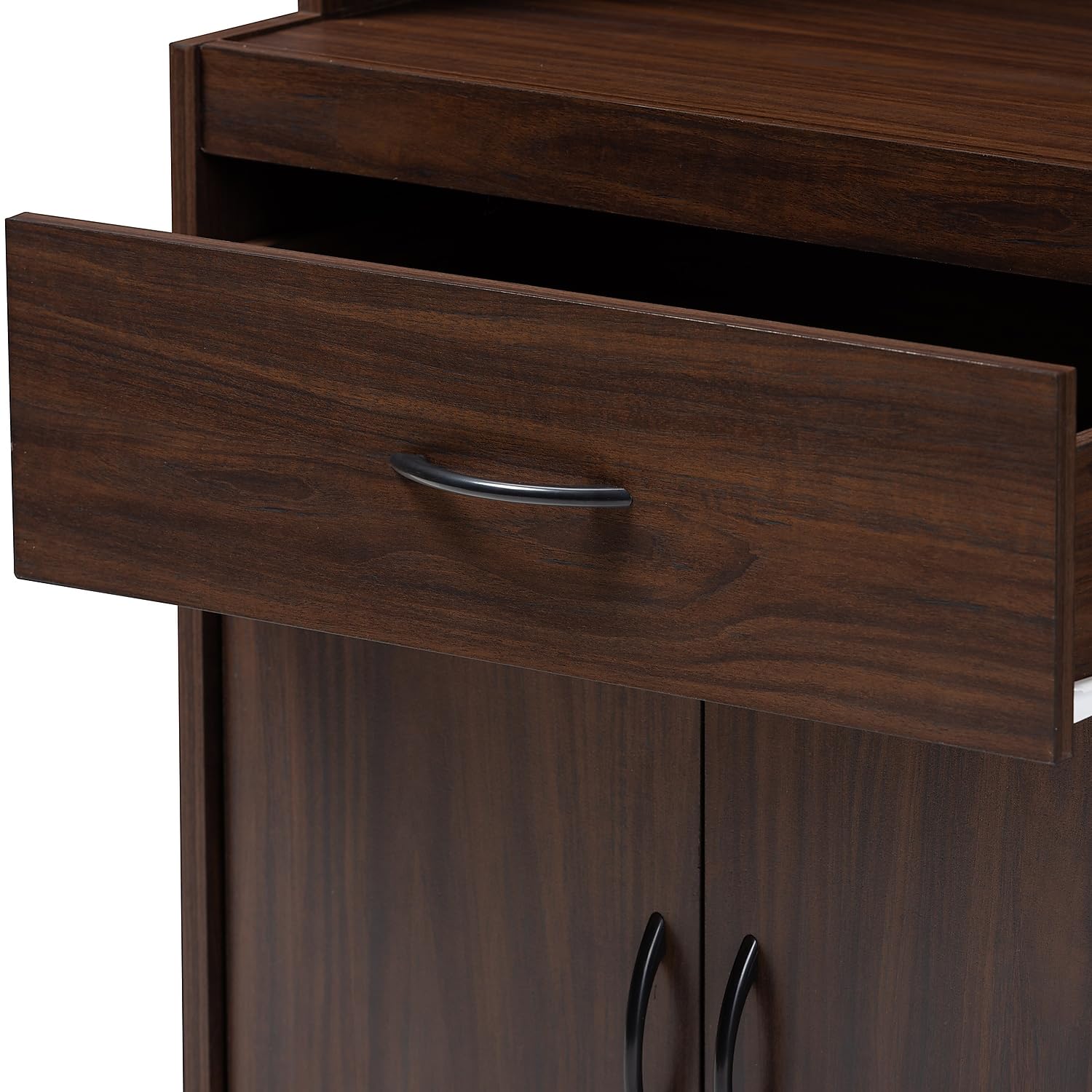 Baxton Studio Laurana Modern Dark Walnut Kitchen Cabinet & Hutch - Contemporary Storage Solution for Dining Room, Kitchen or Pantry Organization