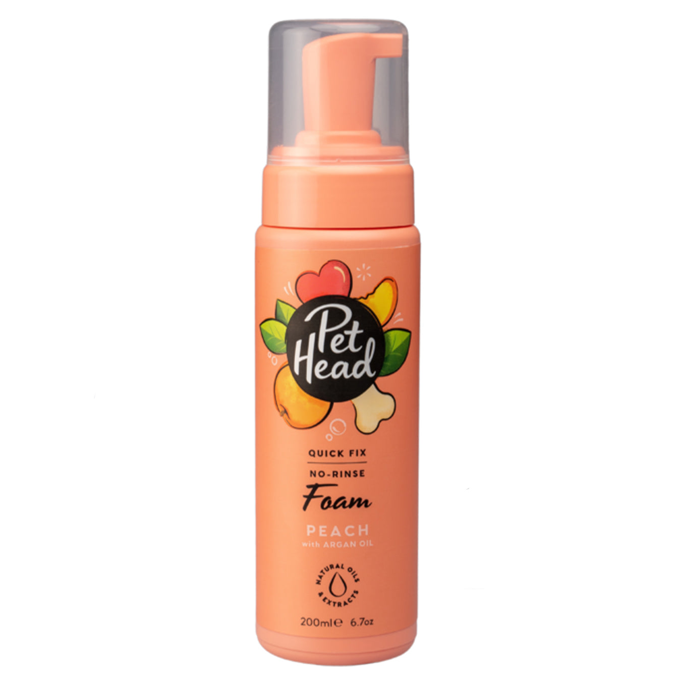 Pet Head Quick Fix Peach Foam Dry Shampoo for Dogs & Cats - 200ml | Waterless Cleaning & Odor Control | Perfect for Travel, Between Baths & Quick Freshen Ups
