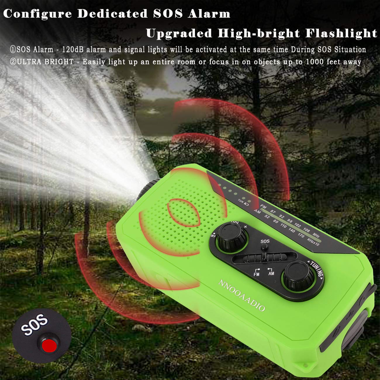Solar Hand Crank Emergency AM/FM Weather Radio with Flashlight, SOS Alarm, 2000mAh Power Bank & Headphone Jack - Perfect for Camping, Hiking, Power Outages & Outdoor Survival Gear