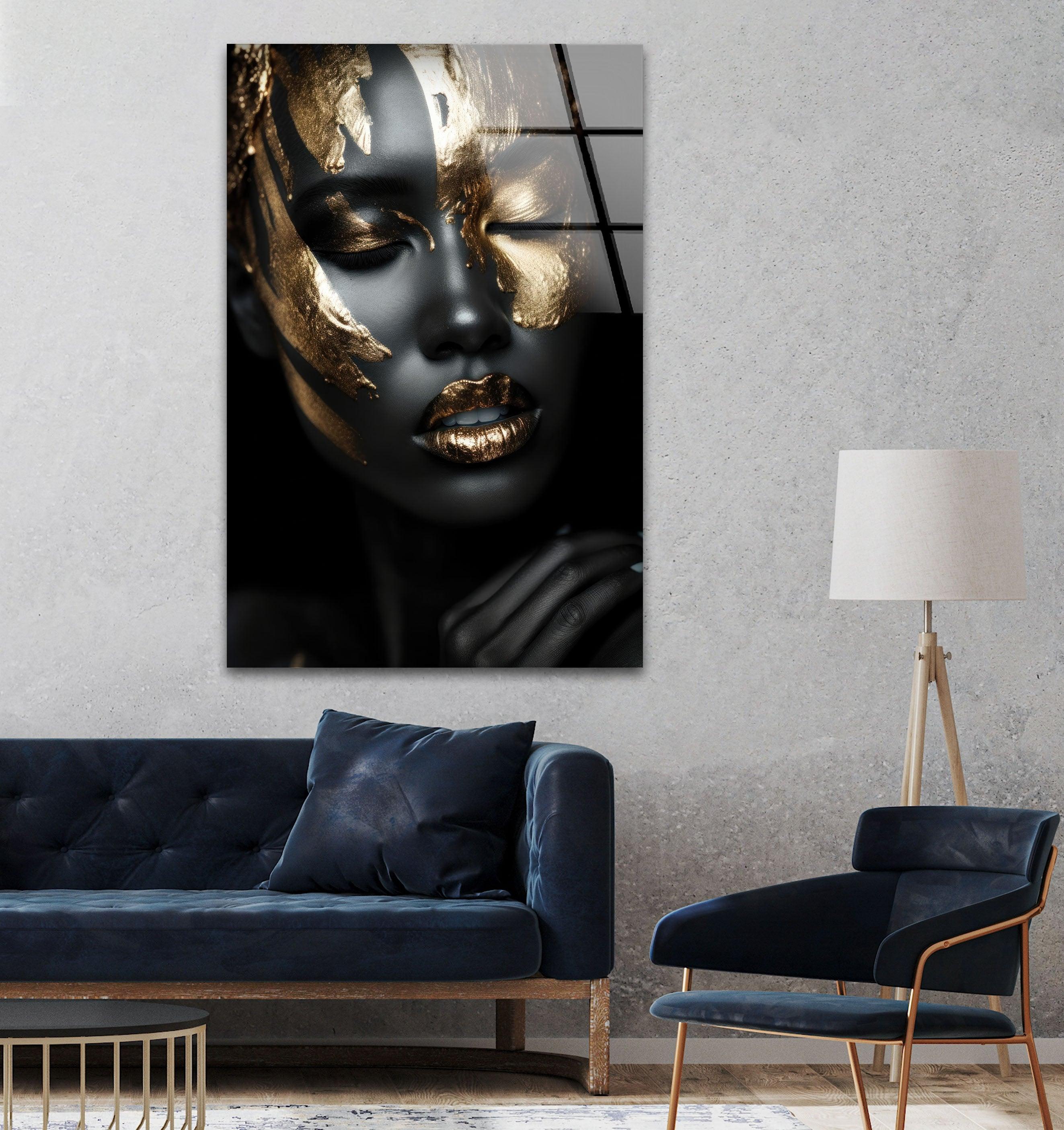 Black Woman Glass Wall Art - Elegant Handmade Home Decor for Living Room, Bedroom & Office - Perfect Gift for Women, African American Art
