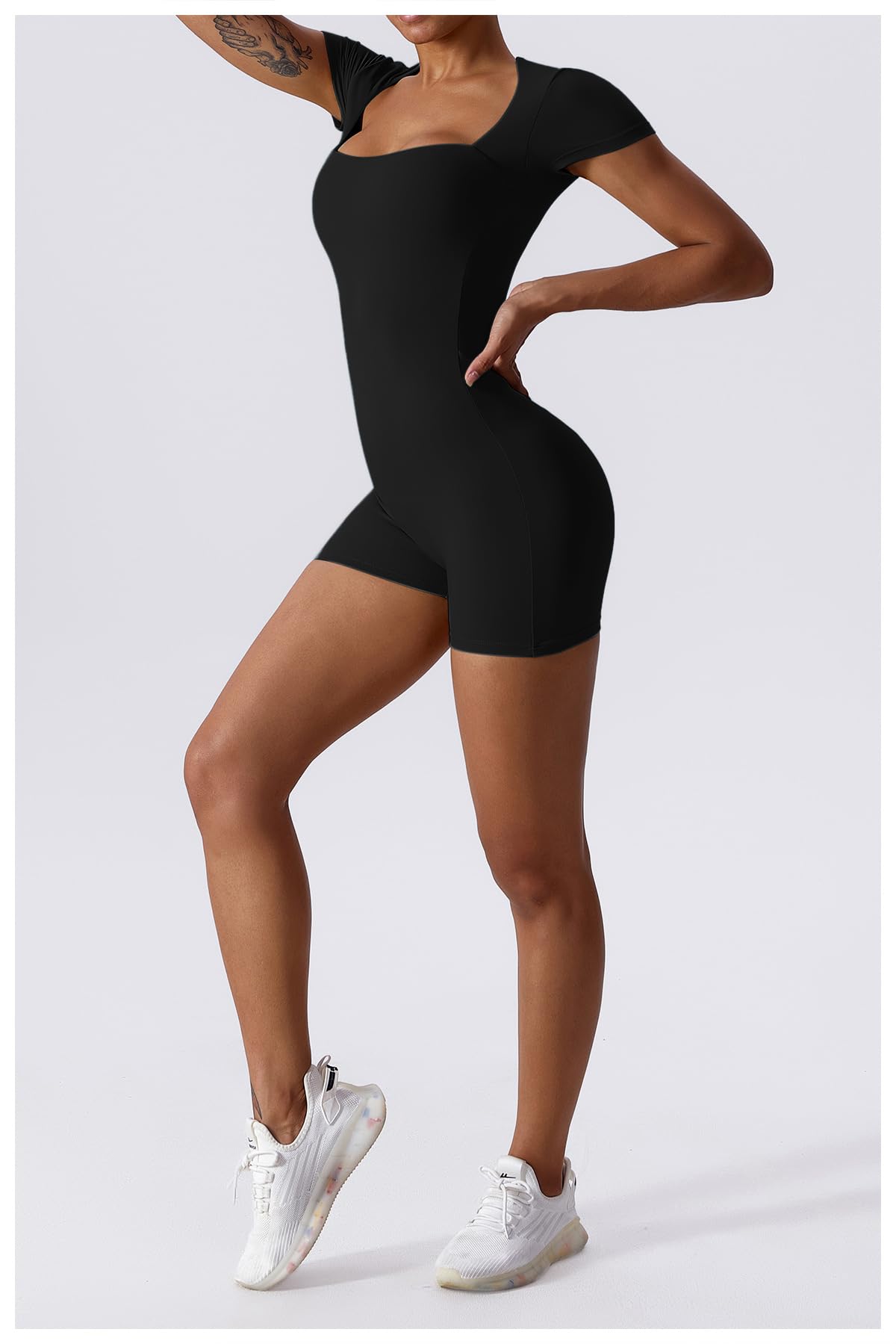 Women's Seamless Jumpsuit - Stretchy One Piece Romper with Square Neck | Yoga Bodysuit & Lounge Shorts for Workout, Yoga, and Casual Wear
