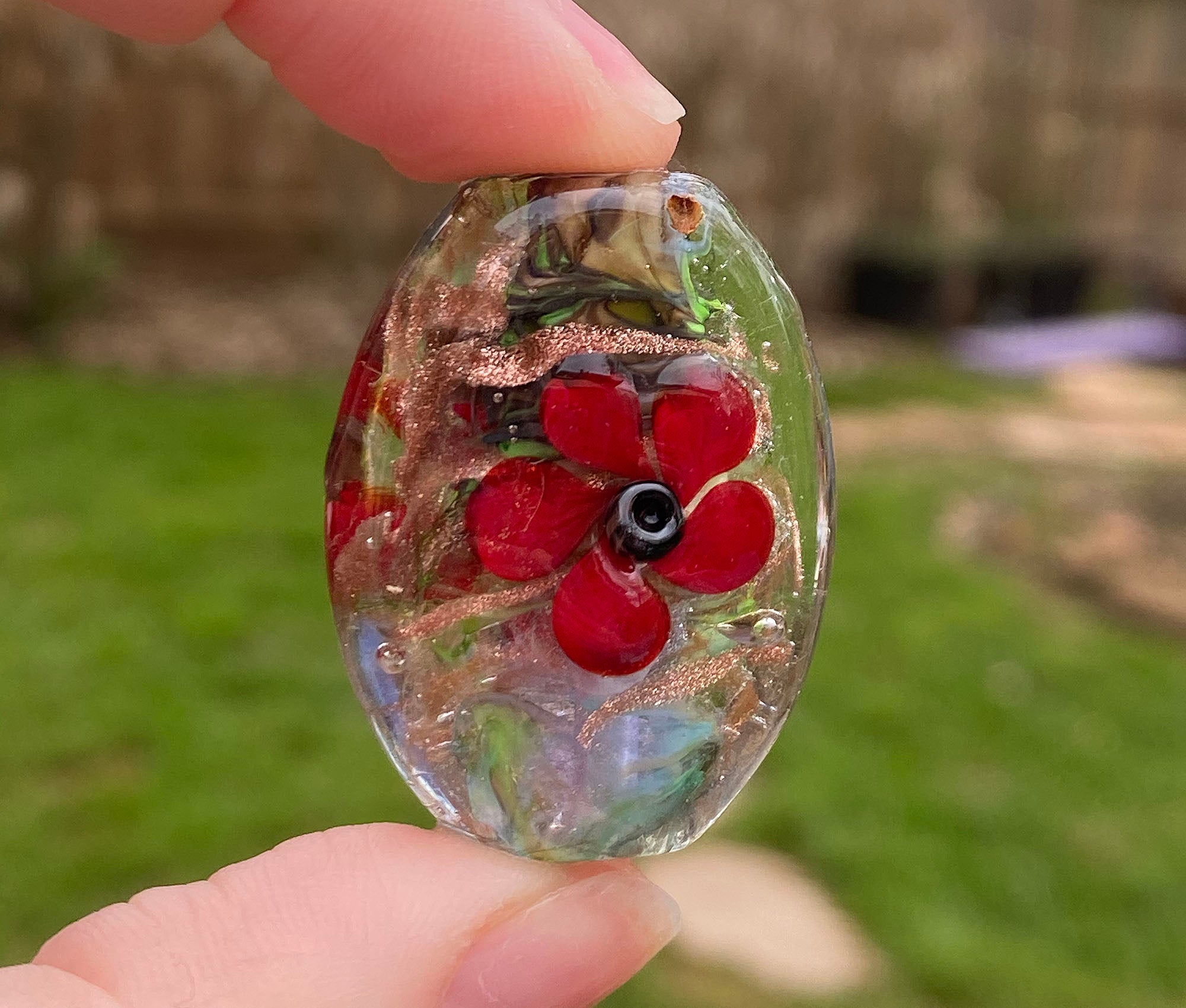 Handmade Red Floral Lampwork Glass Focal Bead for Jewelry Making - Perfect for Necklaces, Bracelets & DIY Craft Projects