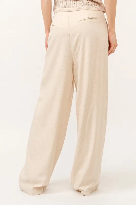 High Rise Wide Leg Linen Blend Pants for Women - Summer Comfort Stretch Trousers with Elastic Waist | Casual, Office & Vacation Wear