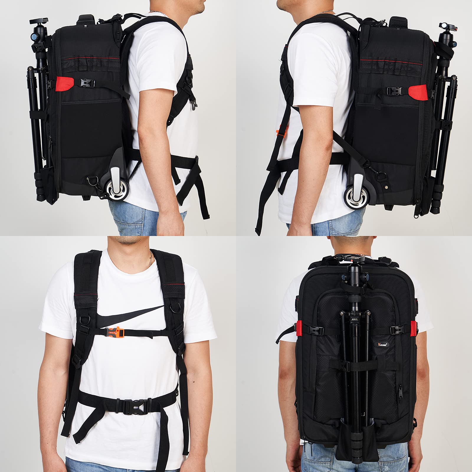 T&YFOTOP Waterproof Anti-Theft Nylon Camera Backpack with Trolley Case - Fits 15