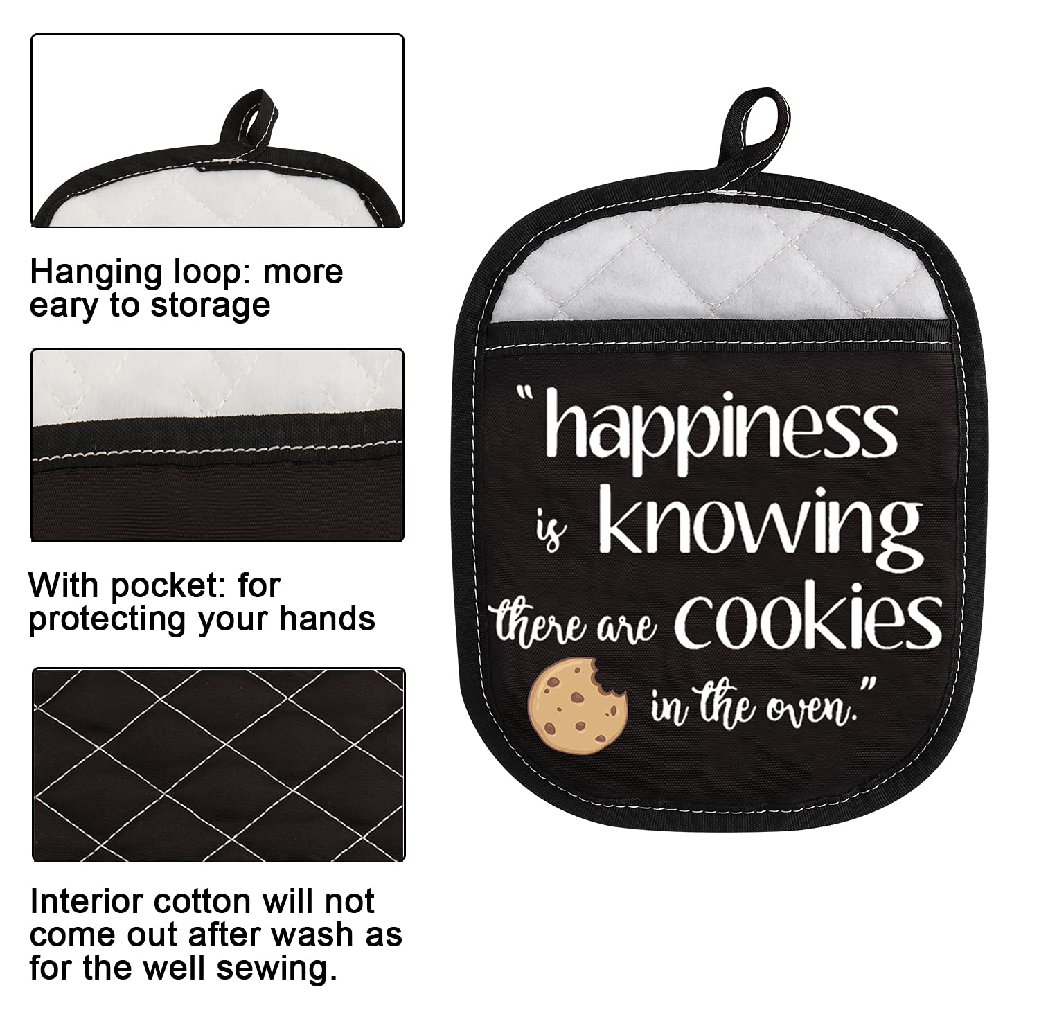 Cookie Lover Gift - 'Happiness is Knowing There Are Cookies in The Oven' Pot Holder with Pocket - Perfect for Baking Enthusiasts & Kitchen Decor