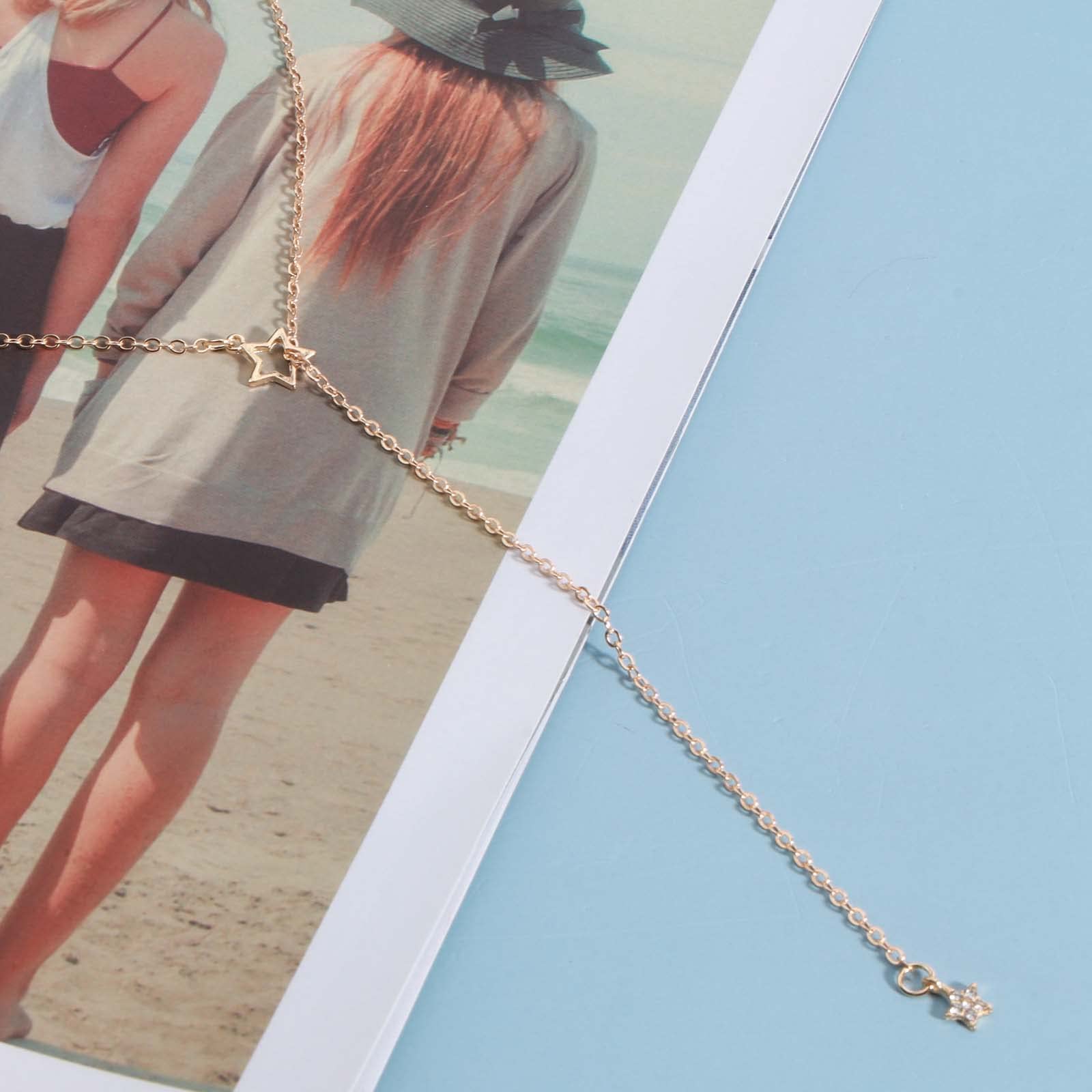 Boho Star Y Lariat Necklace - Gold Crystal Star Drop Pendant Choker, Minimalist Long Chain Jewelry for Women | Perfect for Casual Wear, Date Nights & Boho Fashion