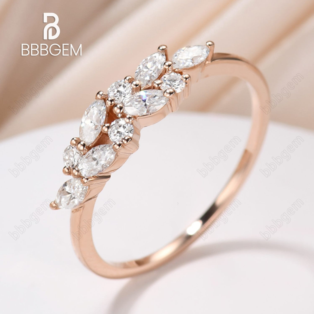 Exquisite Marquise & Round Moissanite Wedding Band for Women - 14K Rose Gold Cluster Bridal Ring - Perfect Anniversary, Engagement & Valentine's Day Gift - Ideal for Proposals, Vow Renewals & Special Occasions