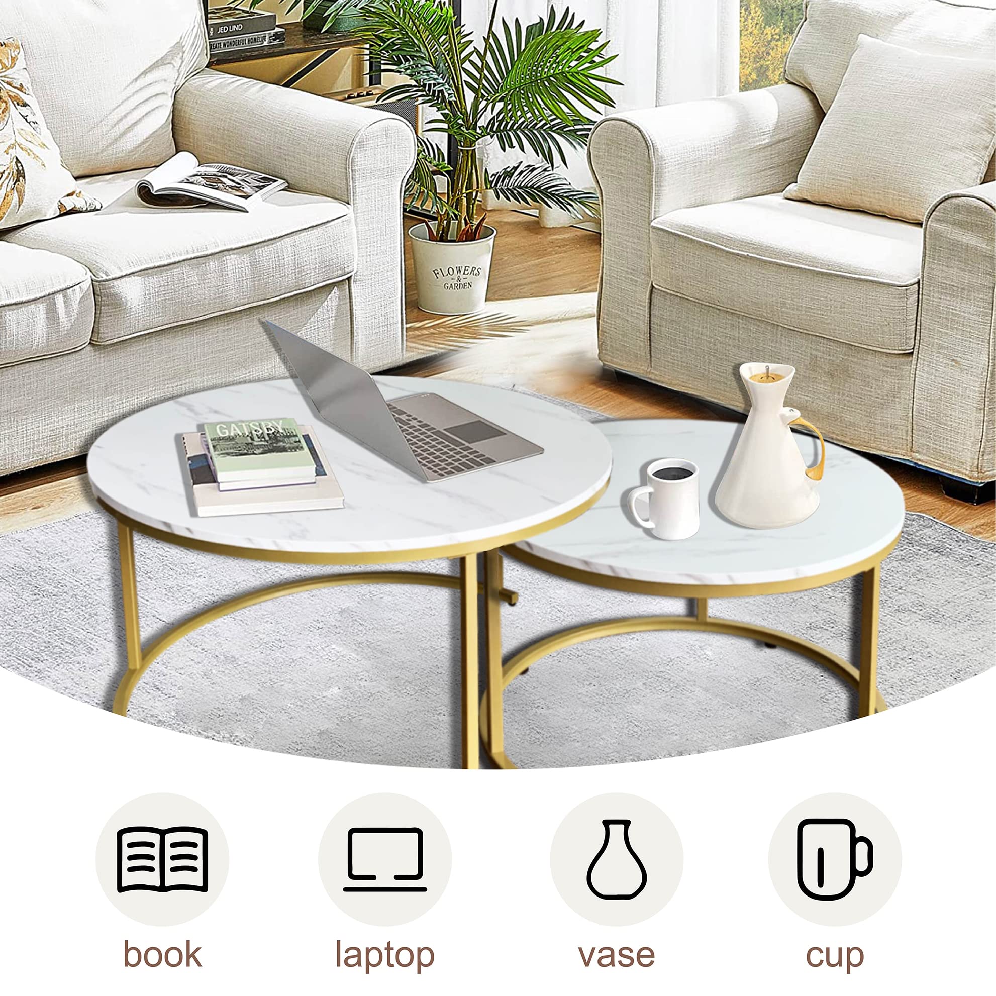 AT-VALY 2-Piece Round Nesting Coffee Table Set - 31.5