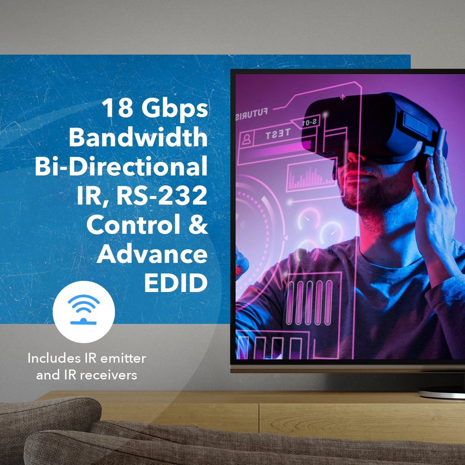 1x8 4K HDMI Extender Splitter Over Single CAT6/7 Cable - Up to 230 Feet, 18Gbps Bandwidth, Bi-Directional IR, RS-232 Control & EDID Management (UHD18 IPC230 K) - Perfect for Home Theater, Conference Rooms & Digital Signage