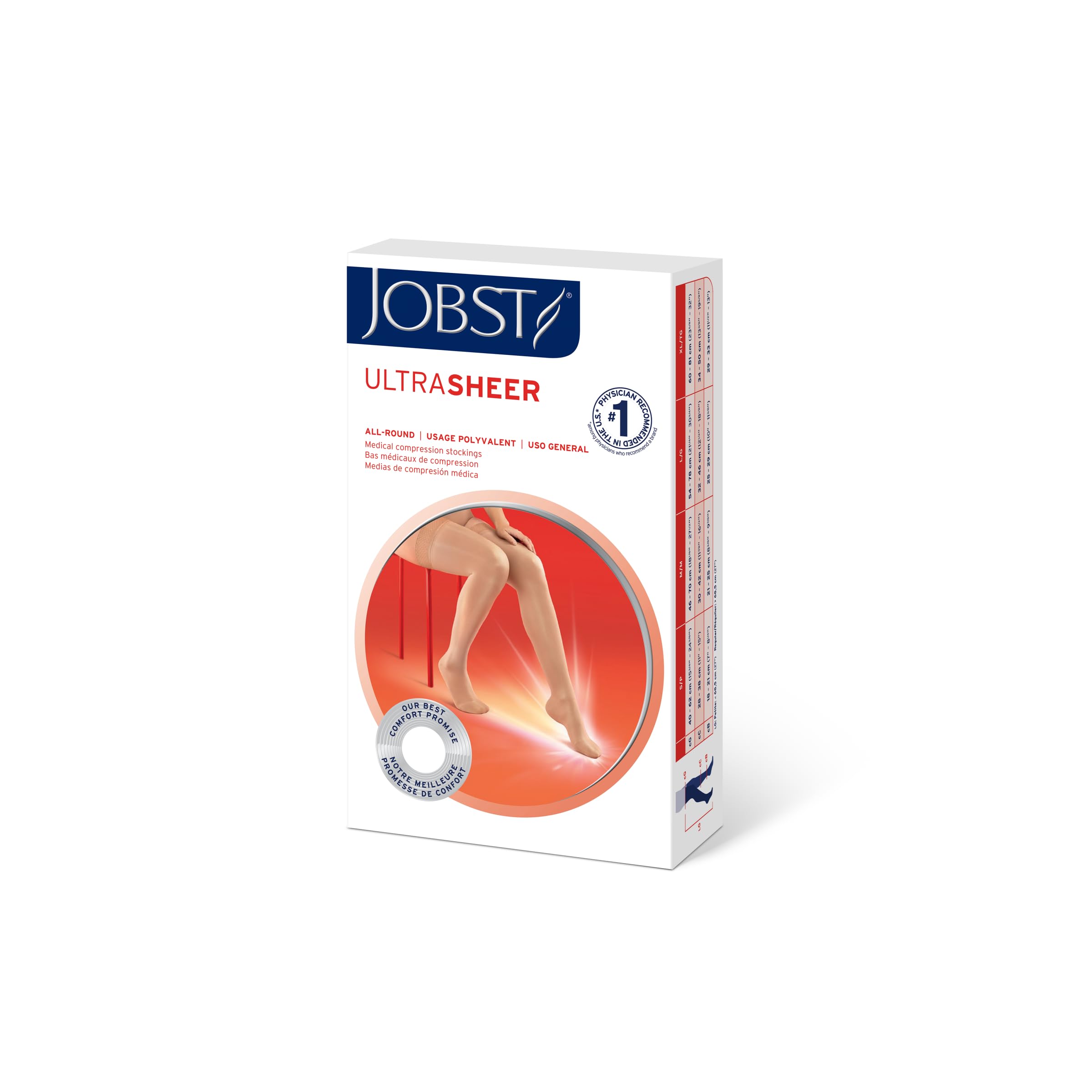 JOBST UltraSheer 20-30mmHg Thigh High Compression Stockings with Silicone Band - Closed Toe, Large, Sun Bronze (119134) - Ideal for Varicose Veins, Edema & Post-Surgery Recovery