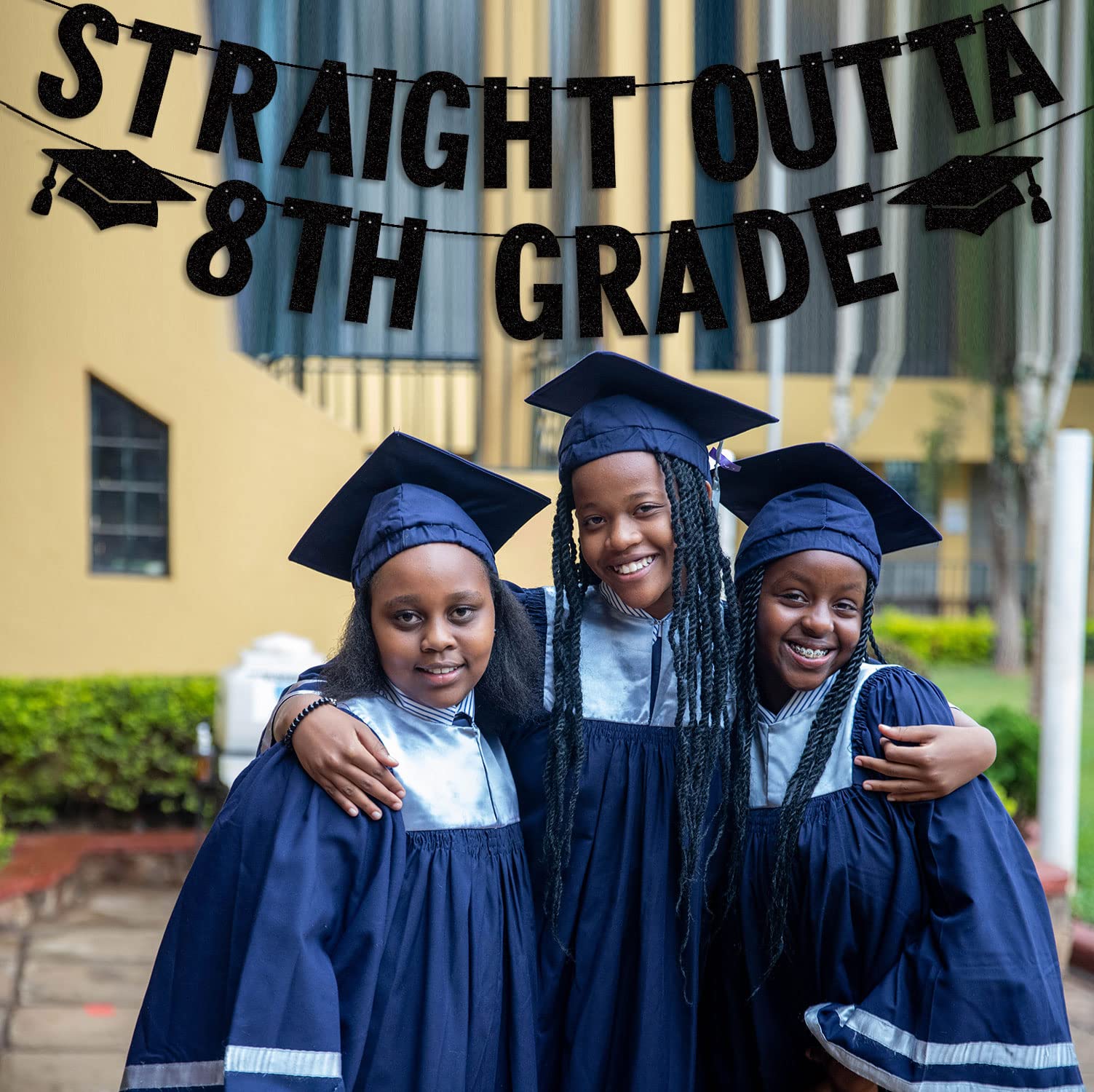 2025 Eighth Grade Graduation Banner - Glitter 'Straight Outta 8th Grade' Party Decor | Congrats Class of 2025 | Perfect for Boys & Girls Graduation Parties, Classroom Decor & School Celebrations
