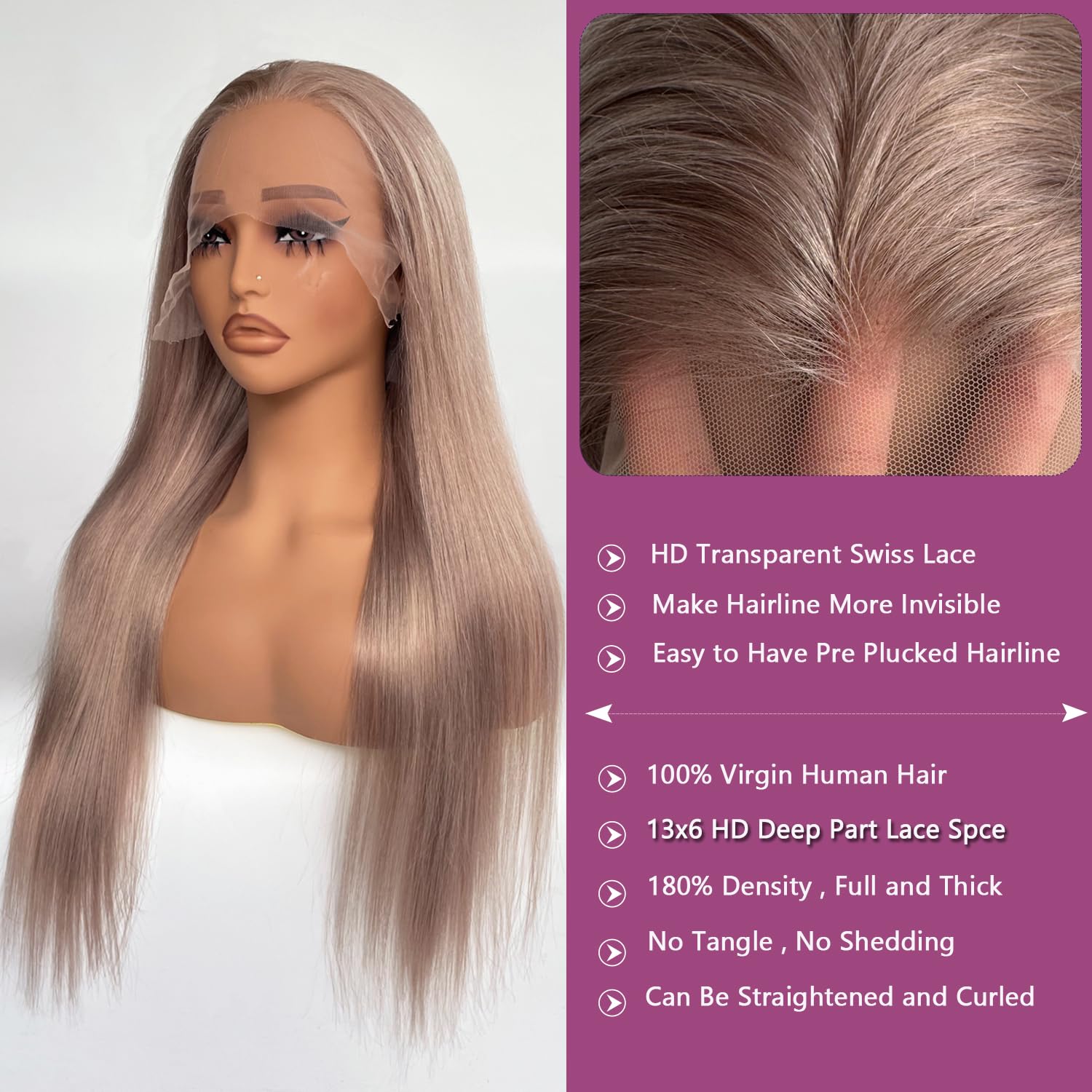 13x6 HD Lace Front Human Hair Wig 20 Inch Ash Blonde - Pre Plucked Straight Glueless Lace Wig 180% Density for Women | Perfect for Daily Wear, Cosplay & Special Occasions