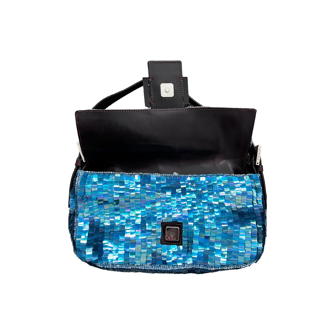 Vintage Blue Mermaid Sequin Baguette Bag - Elegant Evening Clutch for Parties, Weddings & Special Occasions