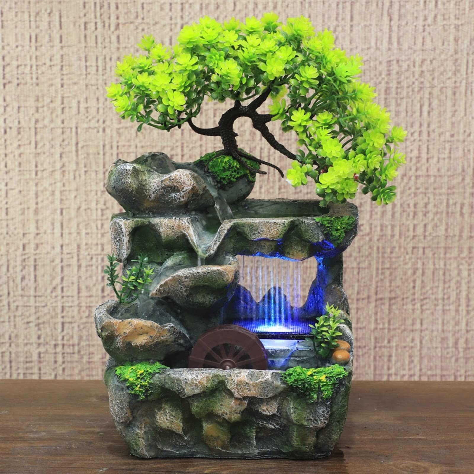 Rocky Falls Indoor Tabletop Water Fountain with Color-Changing LED - Zen Desktop Waterfall for Home, Office, Meditation & Relaxation - Perfect for Desks, Living Rooms, and Bedrooms