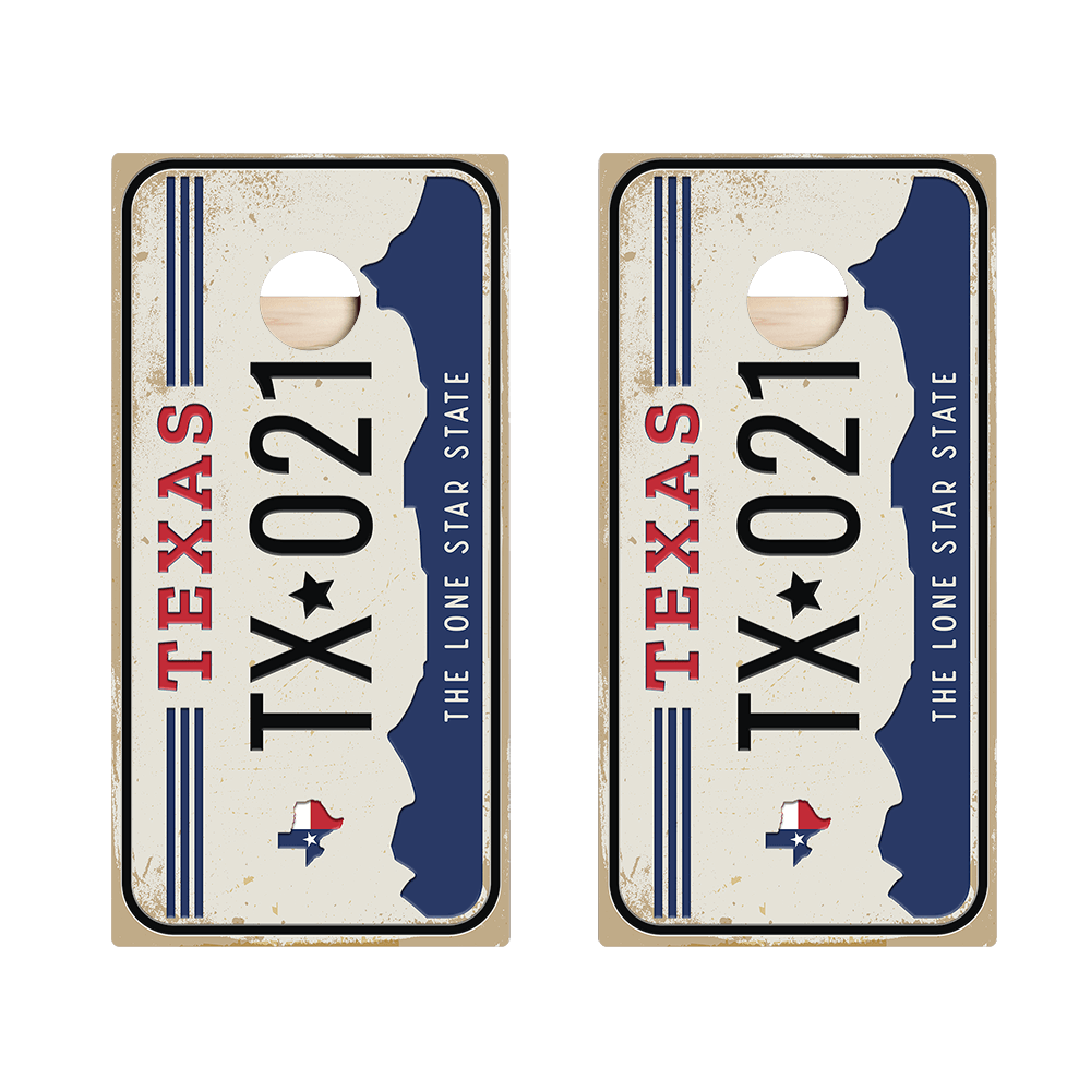 Texas Star Cornhole Boards Set - Official Home State License Plate Design for Outdoor Games, Tailgating, and Backyard Parties