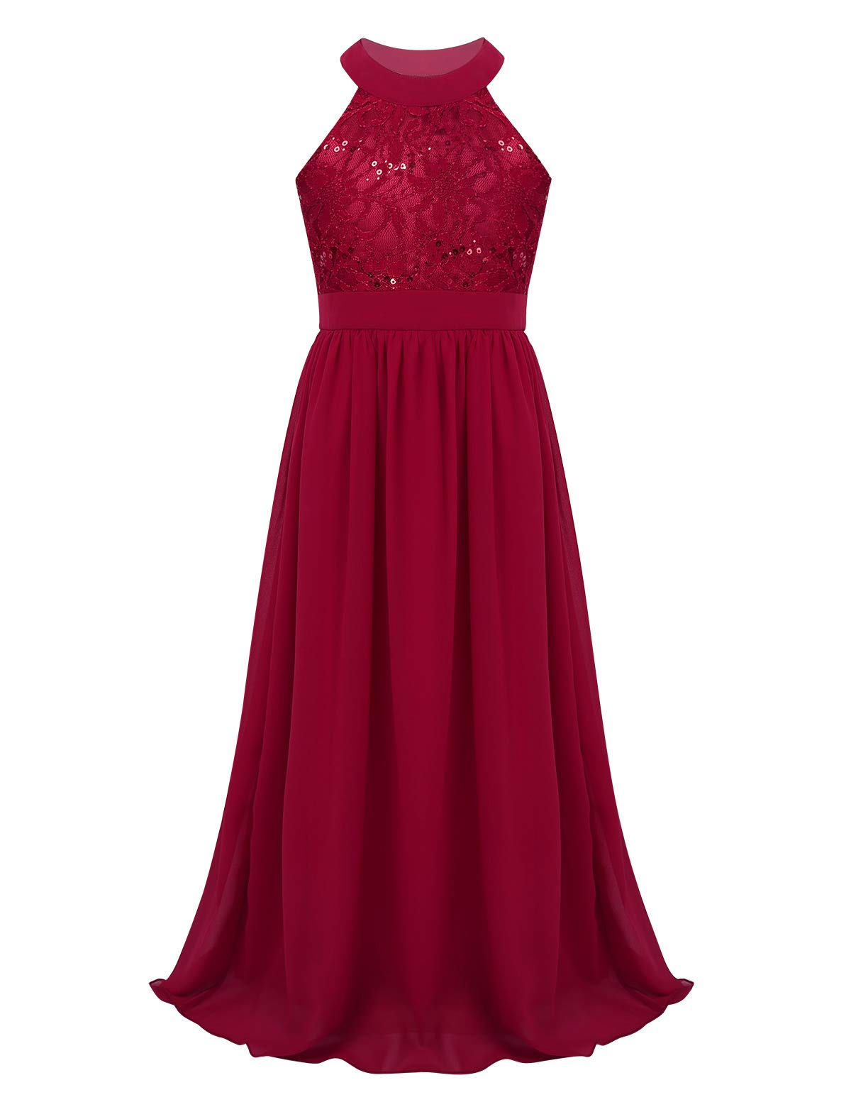 Moily Girls Sleeveless Floral Lace Halter Dress - Elegant Pageant Gown for Wedding, Bridesmaid, Flower Girl & Special Occasions | Perfect for Birthday Parties, Photoshoots & Formal Events