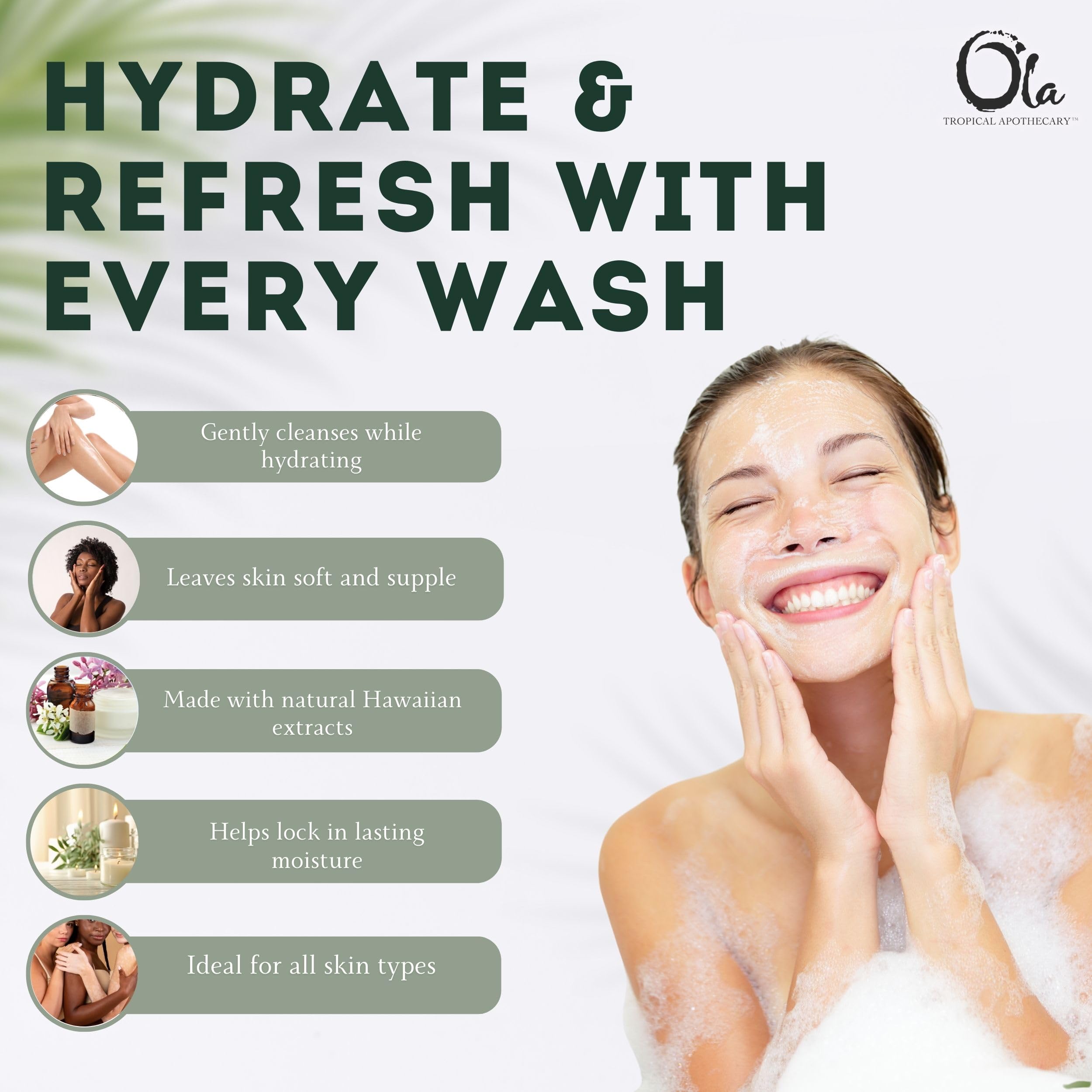 Ola Coconut Body Wash with Pure Tropical Oils & Plant Extracts - 8 fl oz | Hydrating & Nourishing Shower Gel for Dry Skin | Perfect for Daily Use & Spa Days