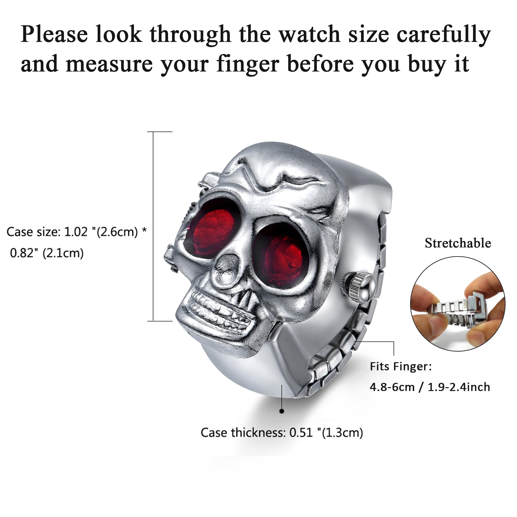 Punk Skull Flip-Open Ring Watch for Men & Women | Adjustable Quartz Analog | Gothic Jewelry Accessory