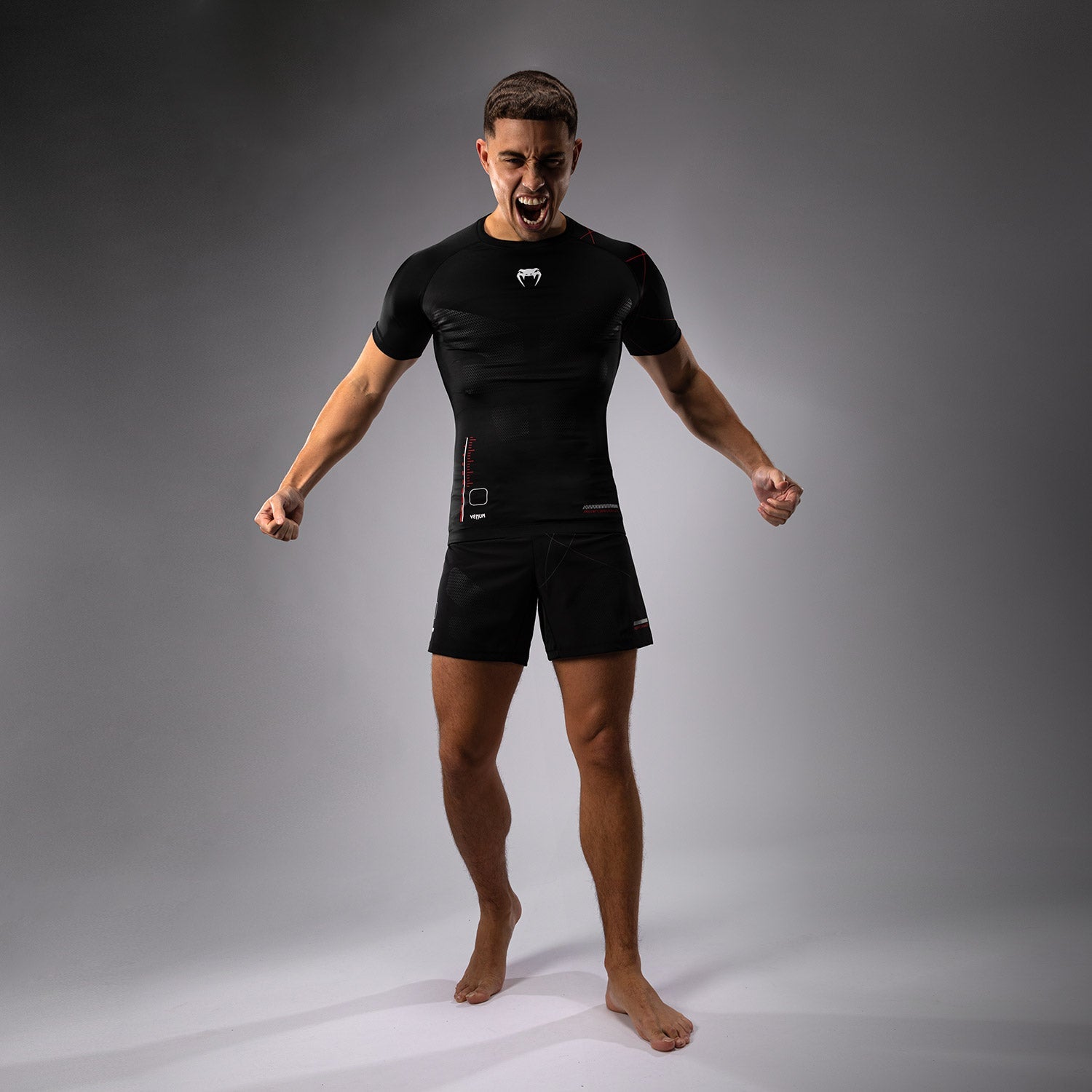 Venum Tactical XT Short Sleeve Rashguard - Black/Fire Red - MMA, BJJ & Training Shirt for Men - Perfect for Grappling, Martial Arts & Gym Workouts