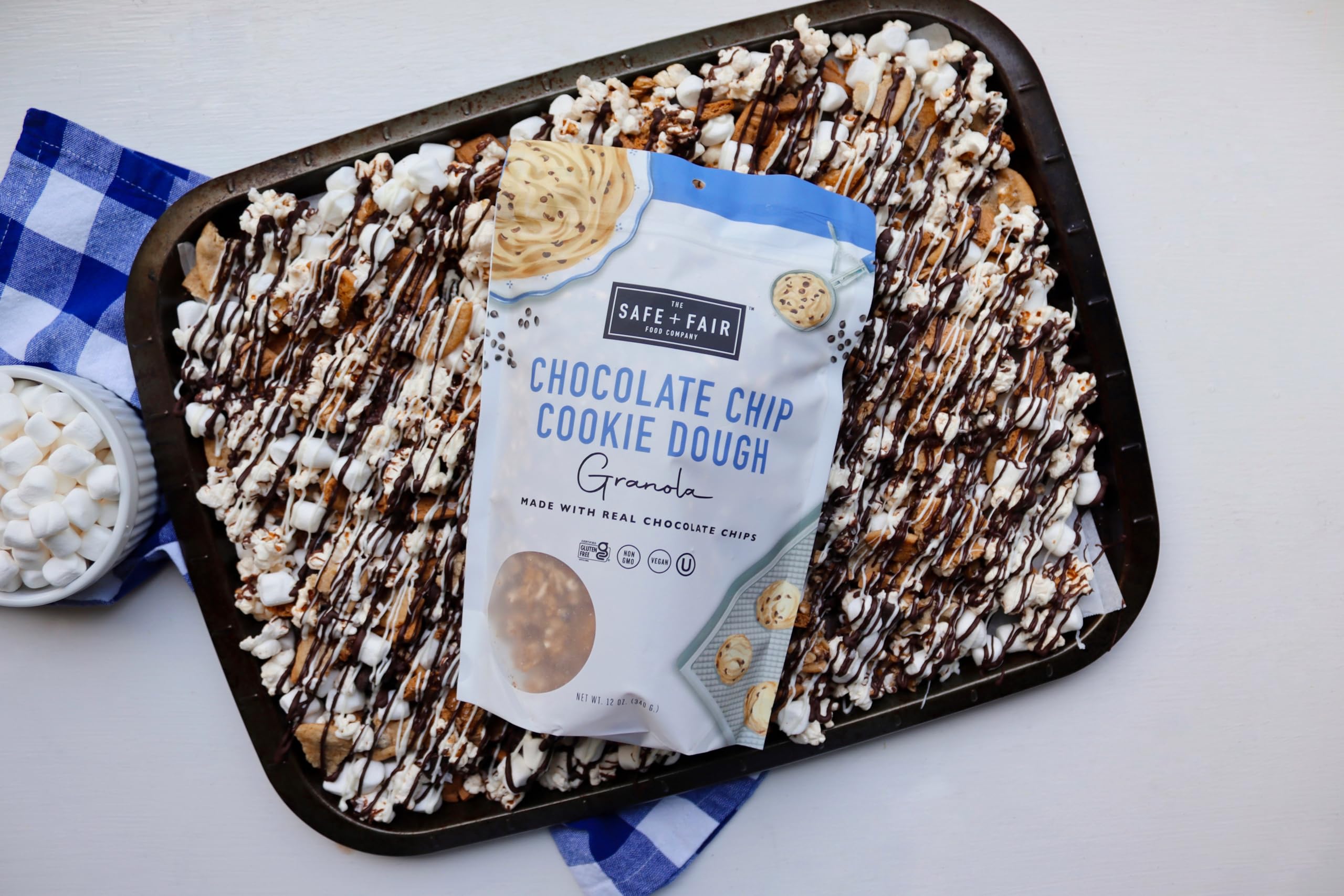 Safe + Fair Chocolate Chip Cookie Dough Granola – Gluten-Free, Dairy-Free & Vegan Snack – Allergen-Free, Non-GMO, No Artificial Ingredients – 12oz Pack – Perfect for Breakfast, Hiking & Office Snacks