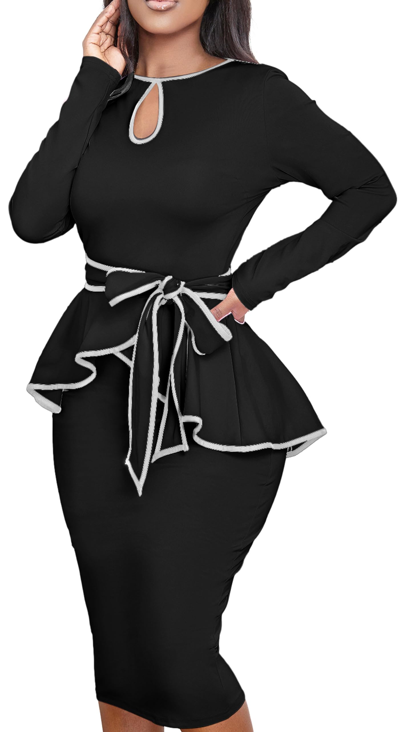 Elegant Peplum Dresses for Women - Business Casual Knee-Length Vintage Bodycon Dress - Perfect for Office Wear, Cocktail Parties & Date Nights