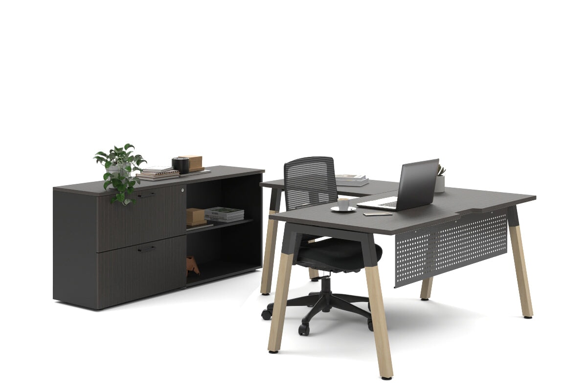 Premium L-Shaped Executive Desk with Quadro A Legs & Black Cross Beam - 1800L x 1700W Wooden Office Desk for Home & Business Workspaces