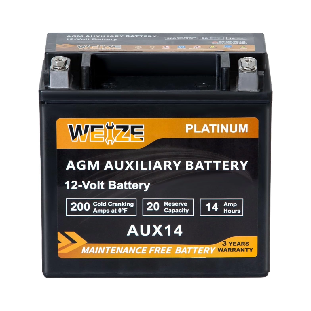 WEIZE Wise Series AGM AUX14 Auxiliary Battery - BCI Group 400, 200CCA Deep Cycle Battery for RV, Boat, Off-Grid & Solar Power Systems - Reliable Backup Power Solution
