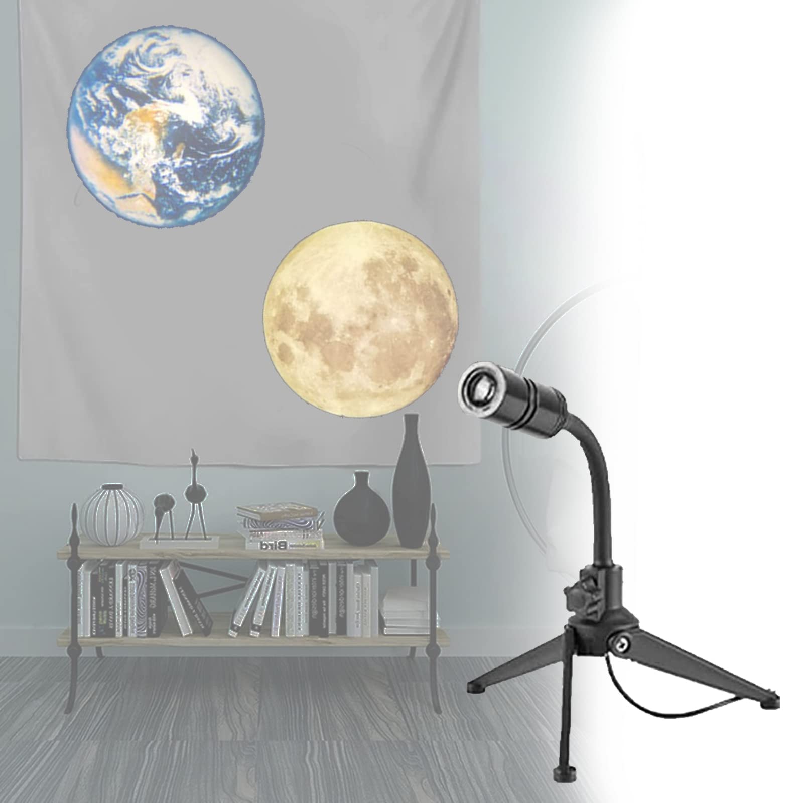 Moon Earth Projection LED Night Light - 360° Rotating USB Rechargeable Sunset Lamp with 3D Aesthetic Design for Bedroom Decor | Perfect for Romantic Ambiance, Home Theater Lighting & Relaxation Spaces