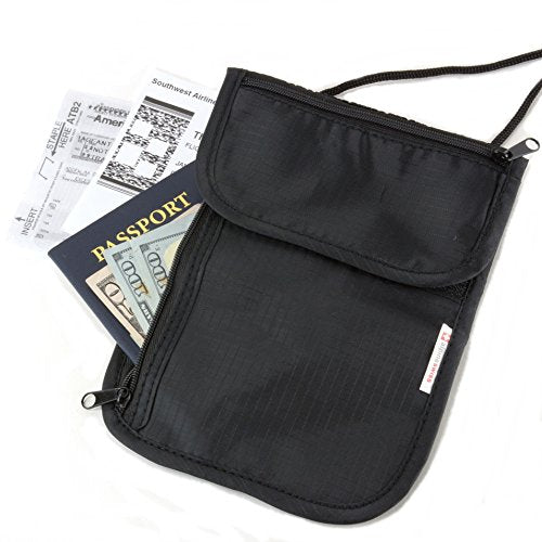 Alpine Swiss RFID Blocking Travel Wallet - Hidden Neck Pouch for Money & Passport Security - Under Clothing Stash Bag for Men & Women (Black) - Perfect for Airports, Sightseeing & International Travel