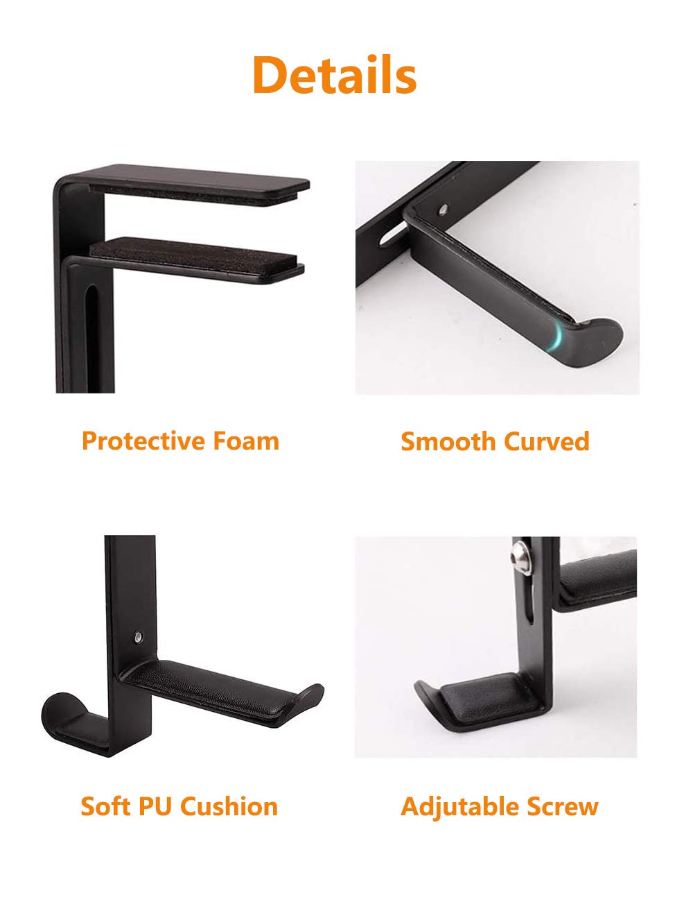 Adjustable Universal Headphone Stand Holder - Desk & Shelf Mount Hook for Gaming, PC, Office - Durable Headset Hanger Bracket for All Headphones (White) - Perfect for Workspace & Gaming Setup Organization