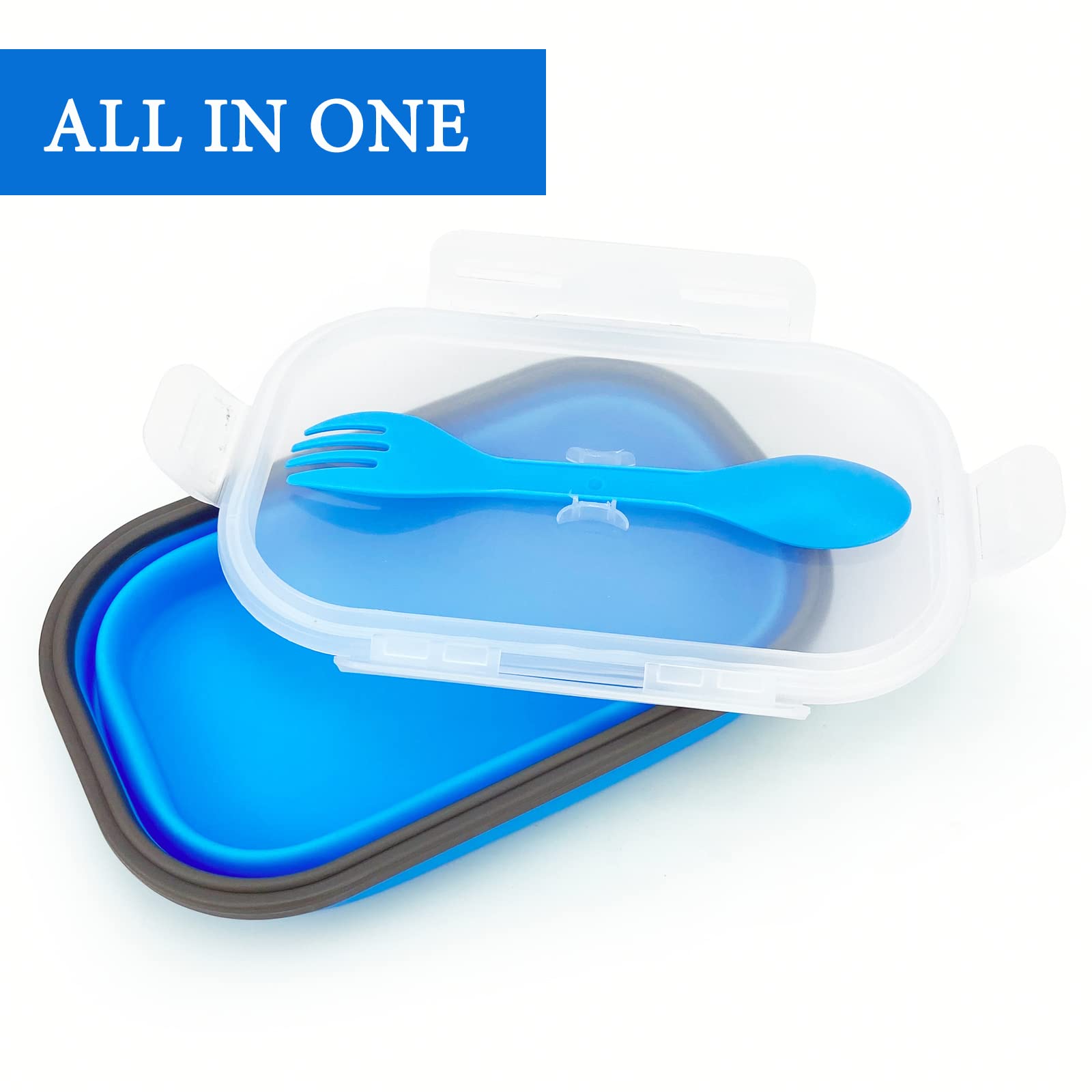 Collapsible Silicone Lunch Box - 1000ml Large Bento Container with Airtight Lid & 2-in-1 Utensil (Spoon/Fork) | Microwave & Dishwasher Safe | Perfect for Meal Prep, Office Lunch, Picnics & Travel