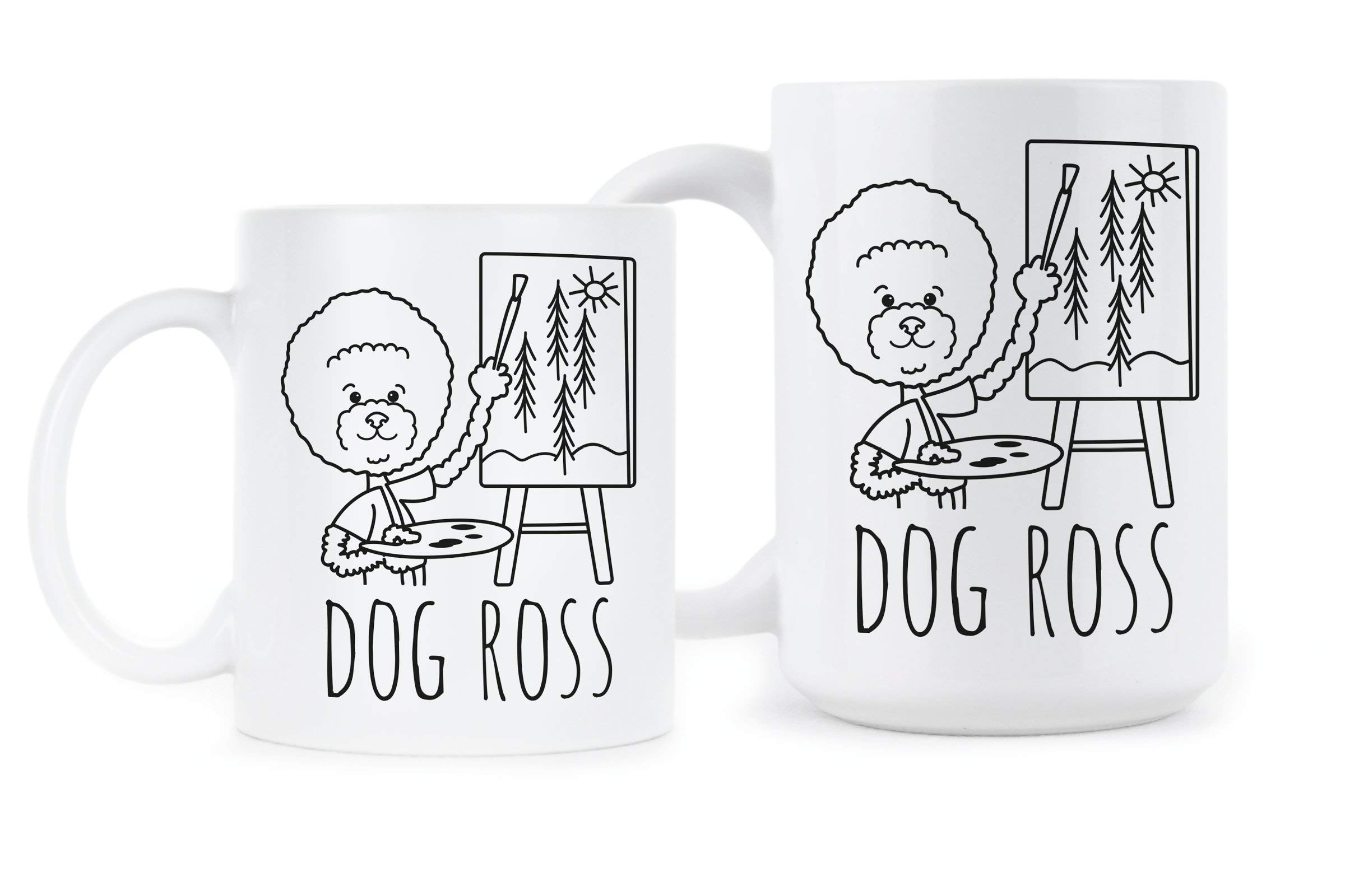 Funny Dog Ross Coffee Mug - Cute Painter Dog Ceramic Mug for Coffee & Tea - Perfect Gift for Dog Lovers & Bob Ross Fans - Great for Home, Office & Gifts