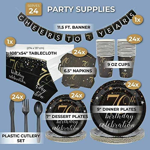 70th Birthday Party Supplies - Disposable Paper Plates and Napkins for 24 Guests - Elegant Decorations for Anniversary Celebration