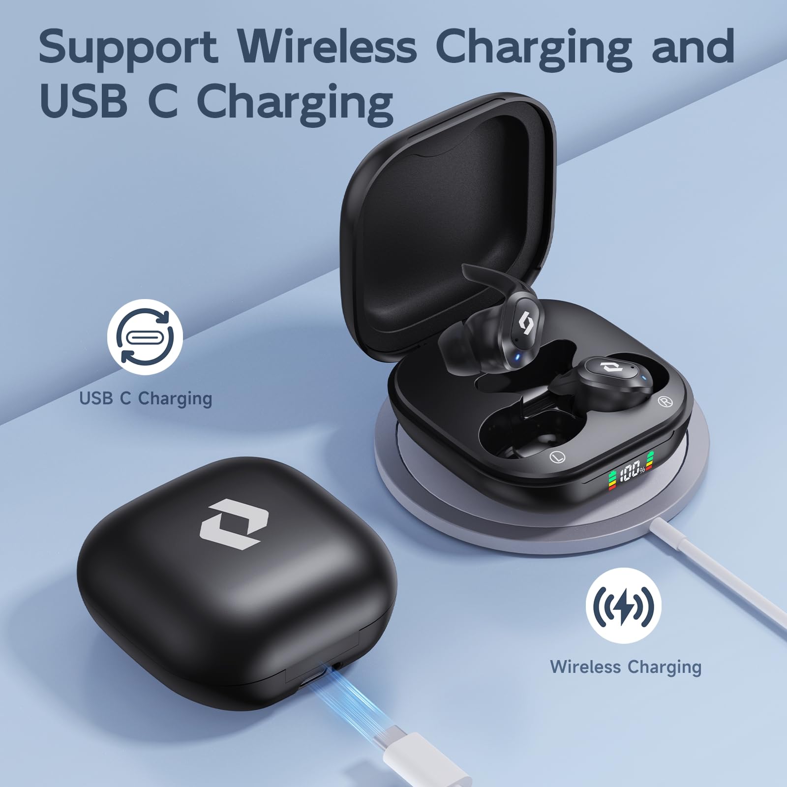 Wireless Earbuds Bluetooth 5.3 with Charging Case, IPX7 Waterproof in-Ear Headphones, Built-in Mic, Hi-Fi Stereo Bass, 64H Playtime, LED Power Display - Compatible with iPhone Android PC - Perfect for Sports, Workout, Gaming & Office Use